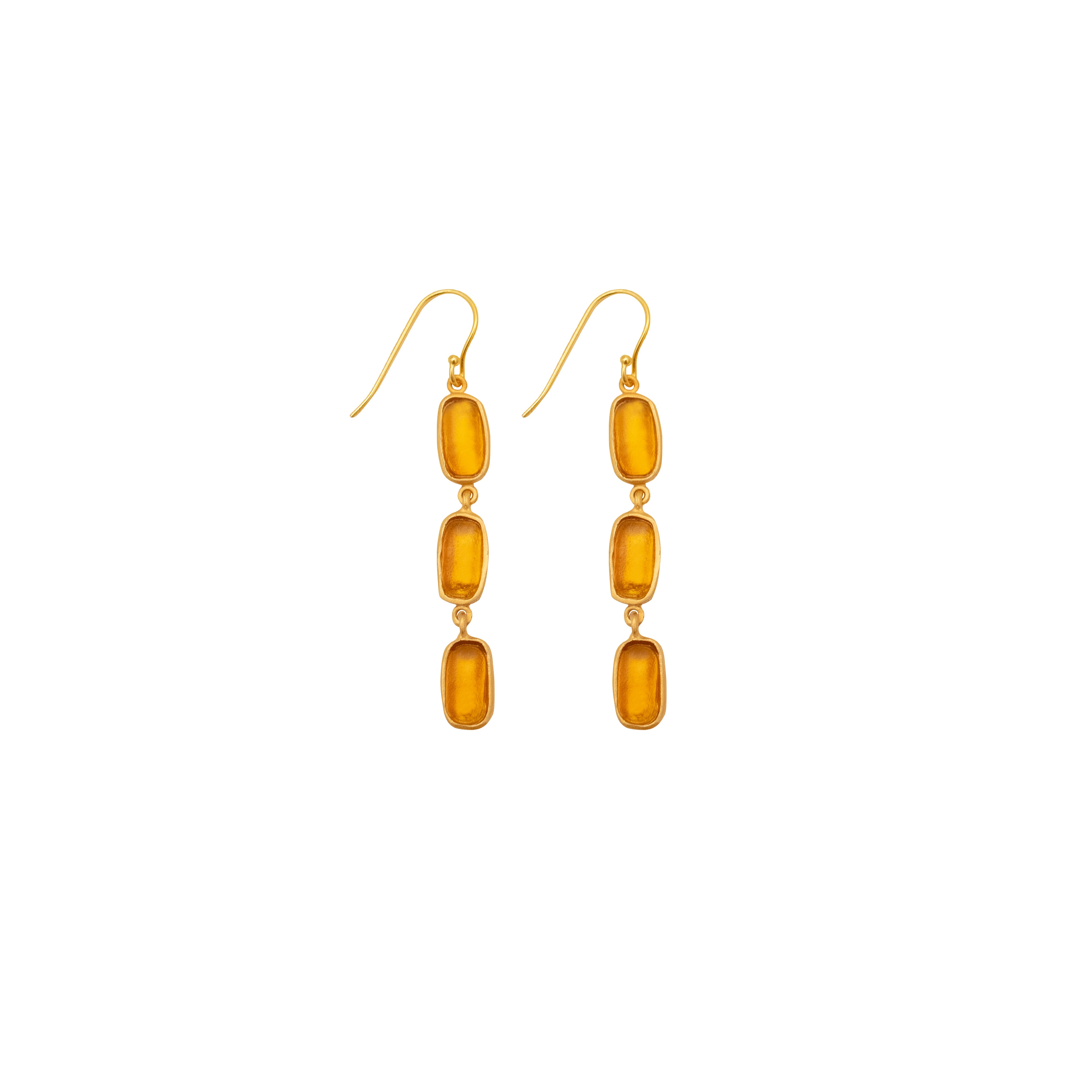Geo Bubble 3 Drop Wire Earrings - Amber