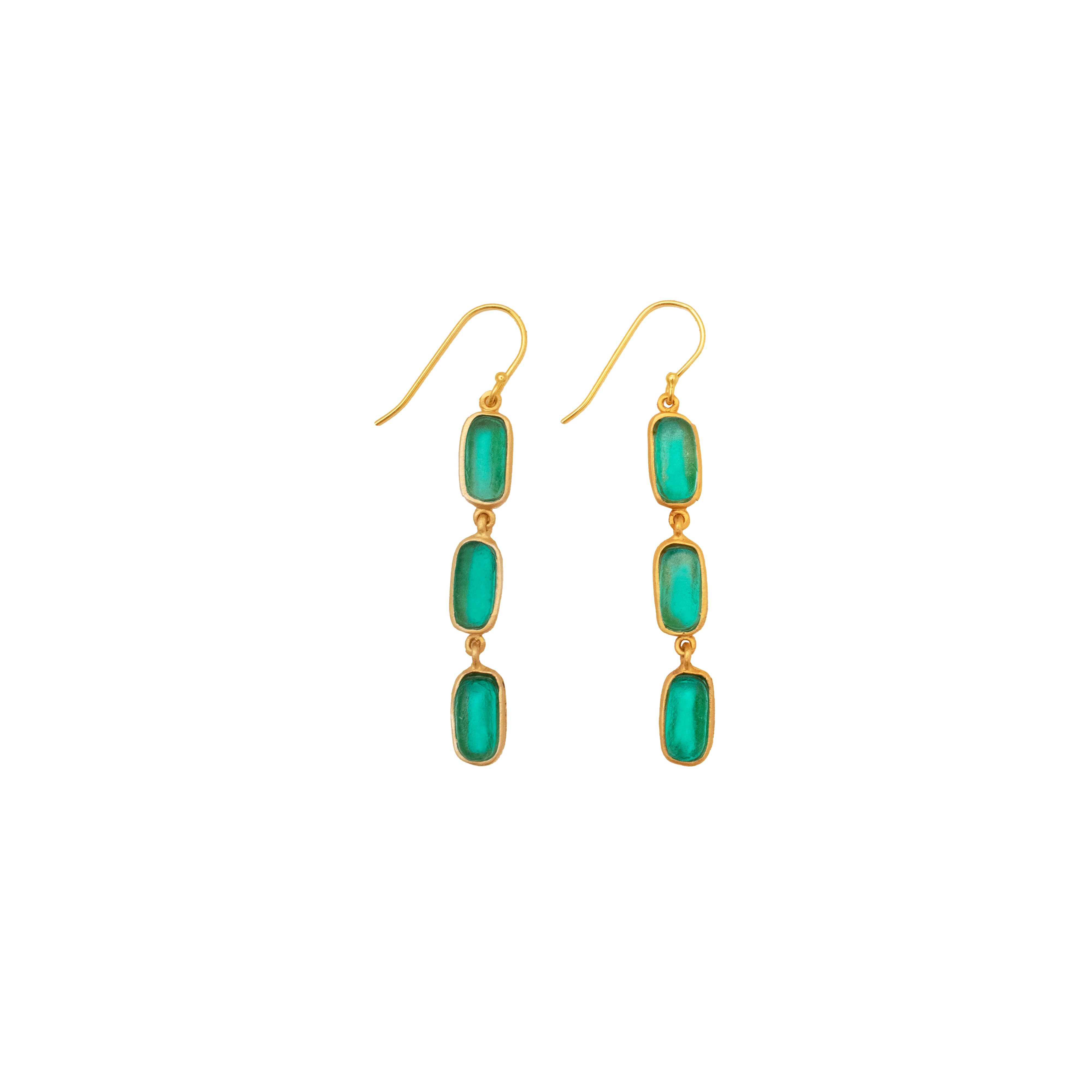 Geo Bubble 3 Drop Wire Earrings - Teal