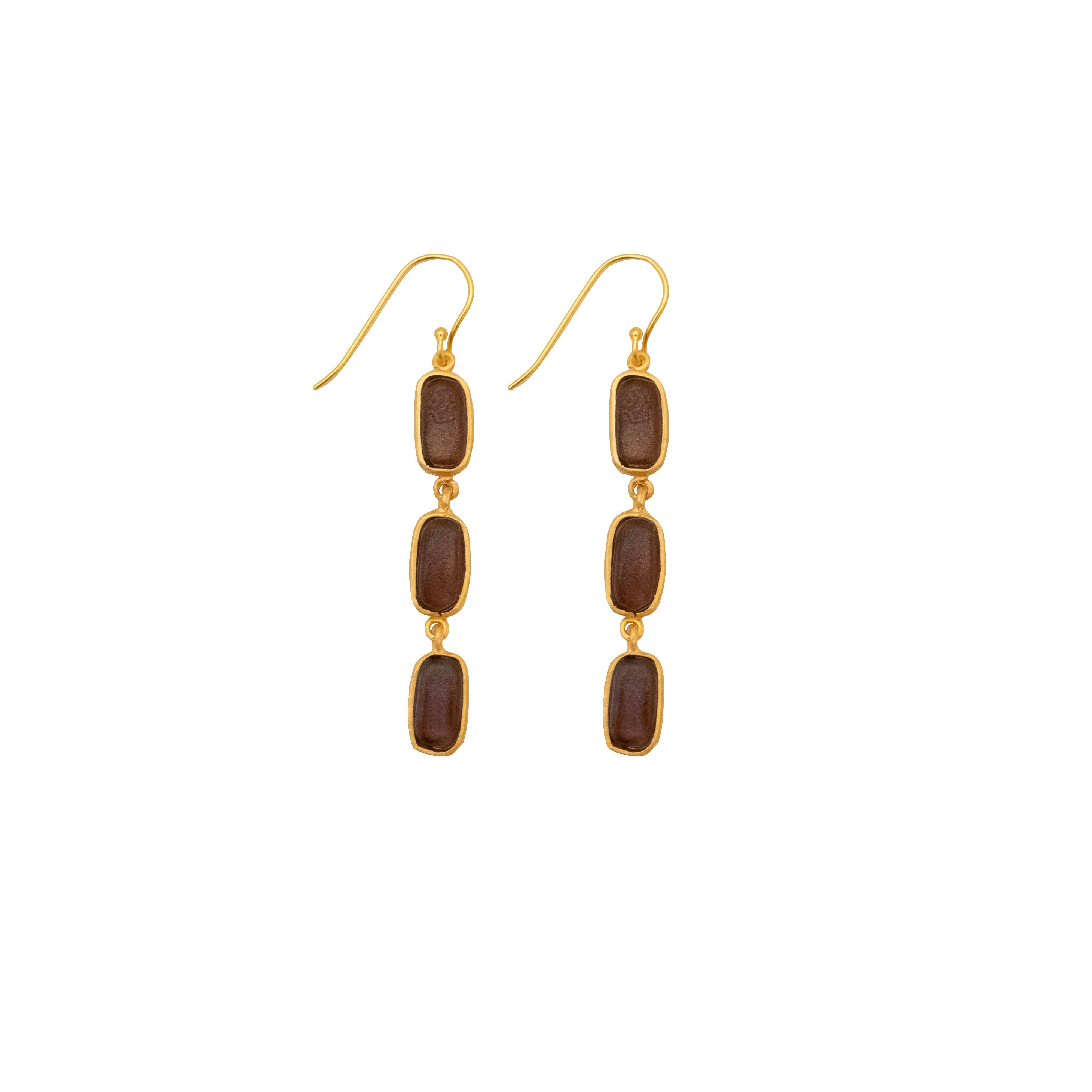 Geo Bubble 3 Drop Wire Earrings - Dark Purple