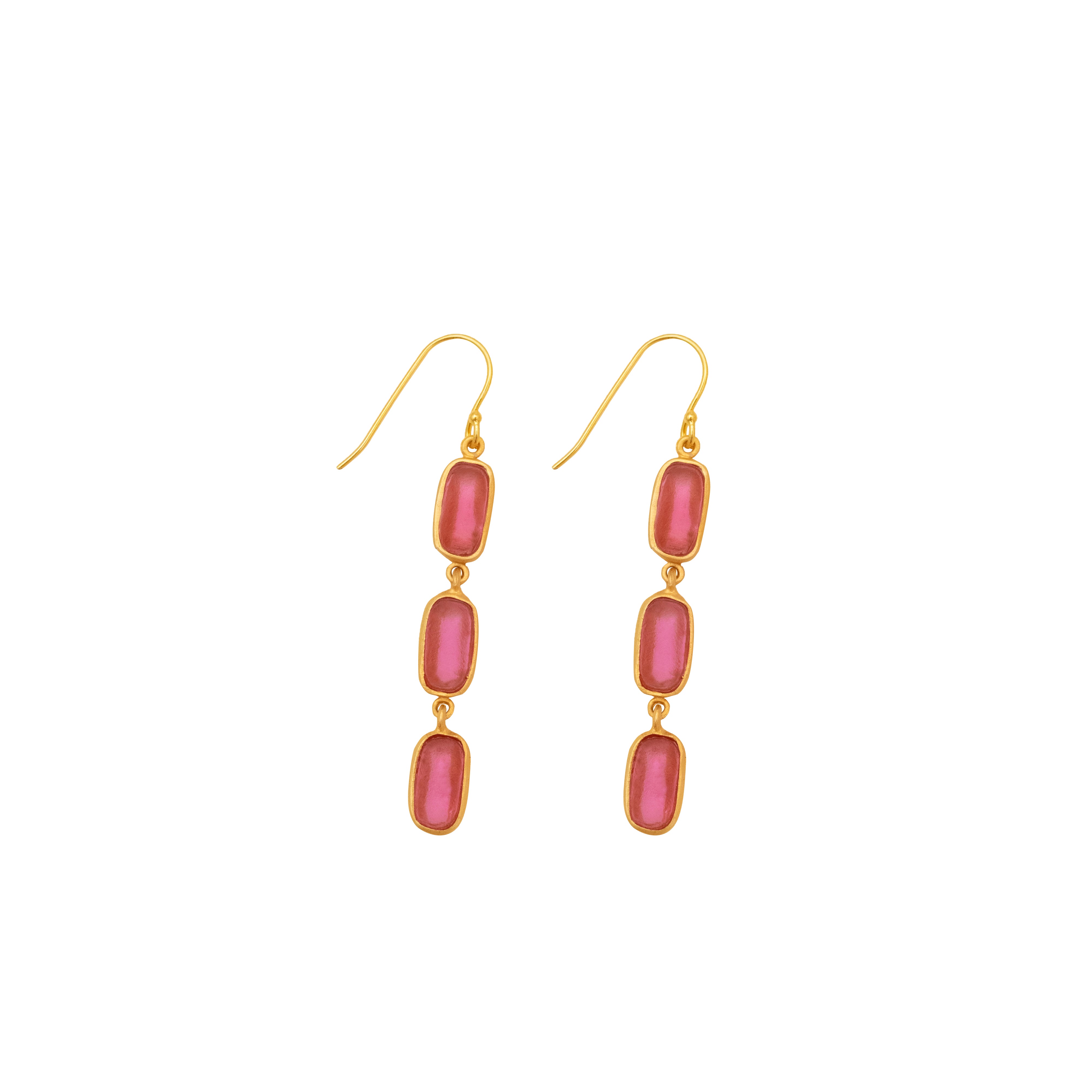 Geo Bubble 3 Drop Wire Earrings - Pink