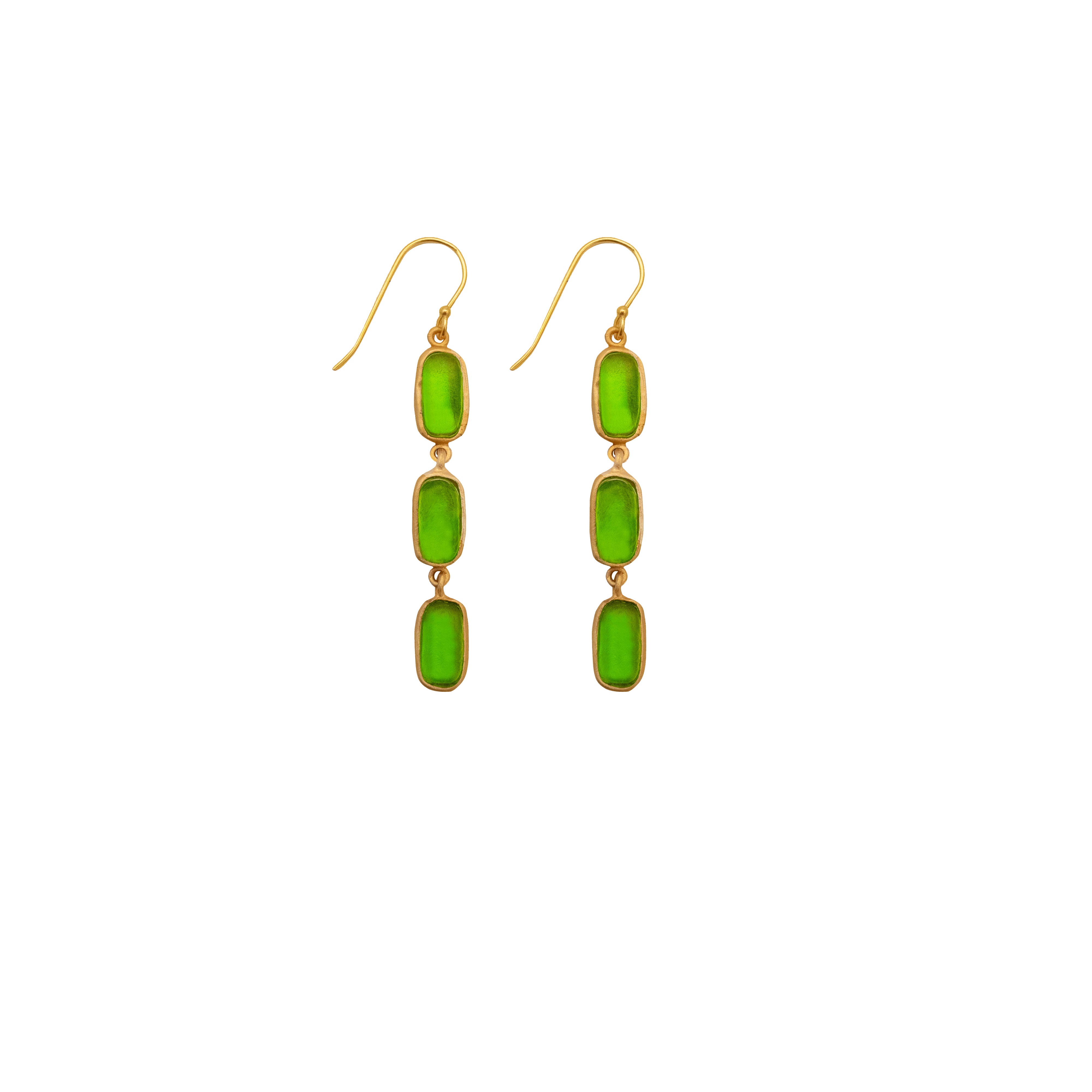 Geo Bubble 3 Drop Wire Earrings - Green