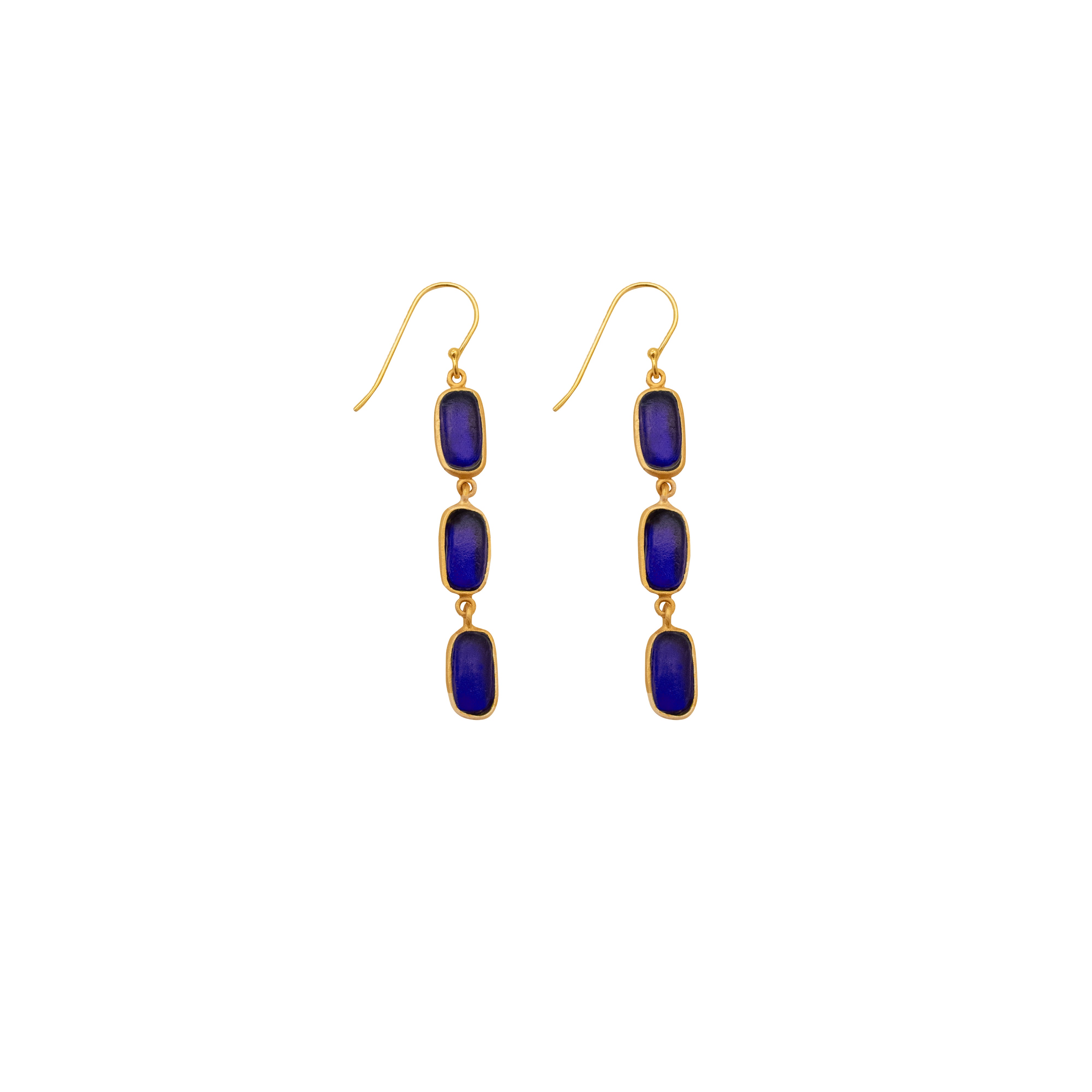 Geo Bubble 3 Drop Wire Earrings - Cobalt
