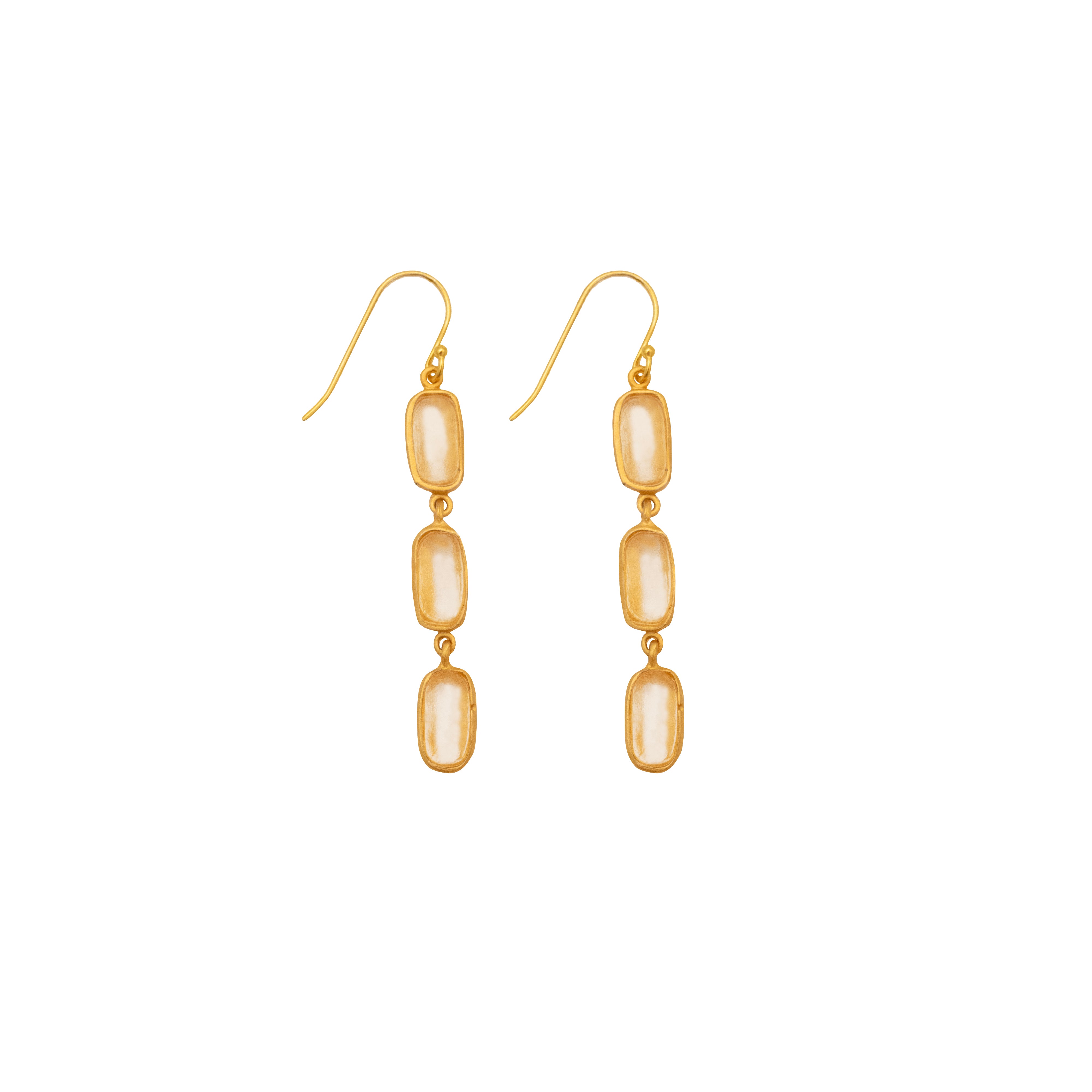 Geo Bubble 3 Drop Wire Earrings - Frosted Clear