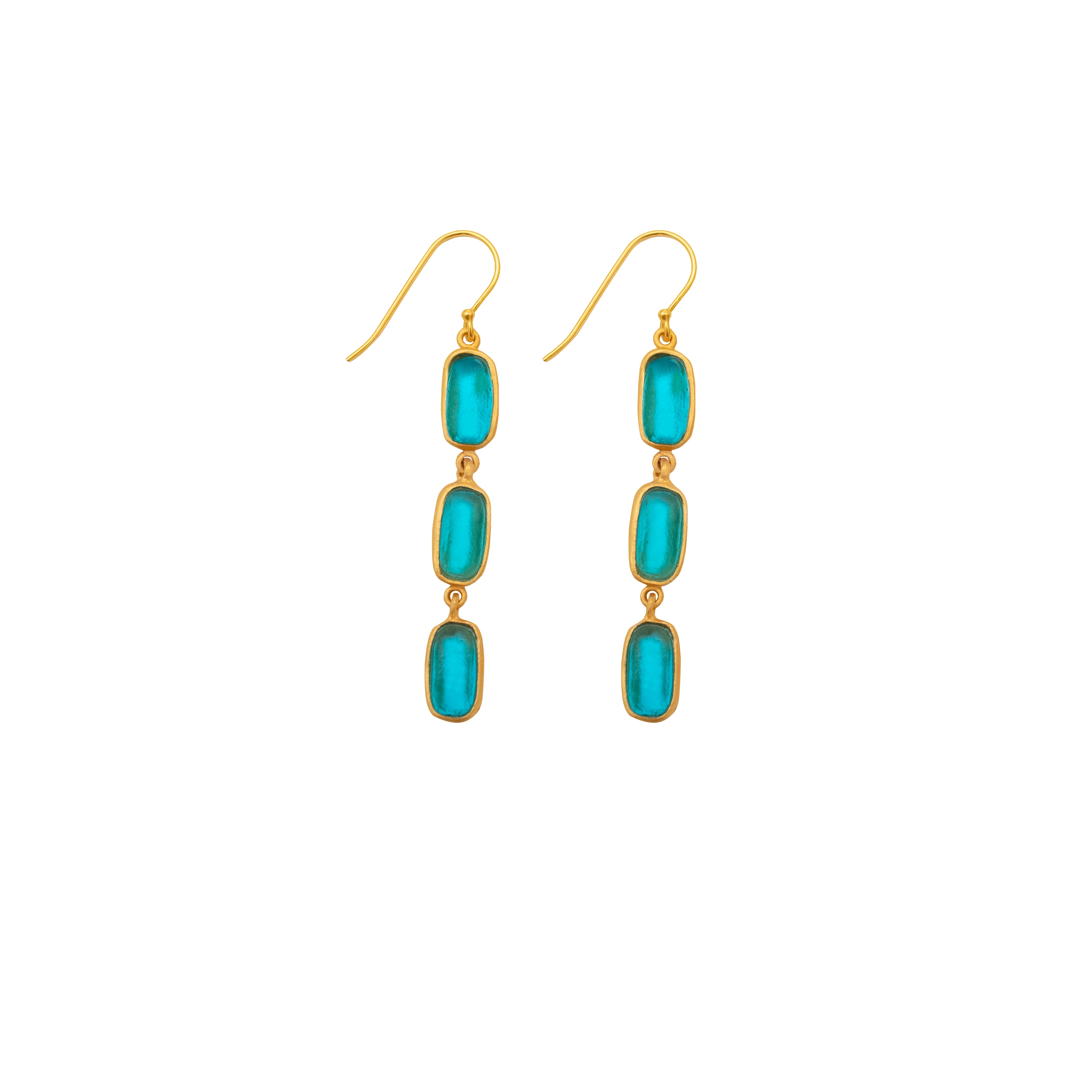 Geo Bubble 3 Drop Wire Earrings - Turquoise