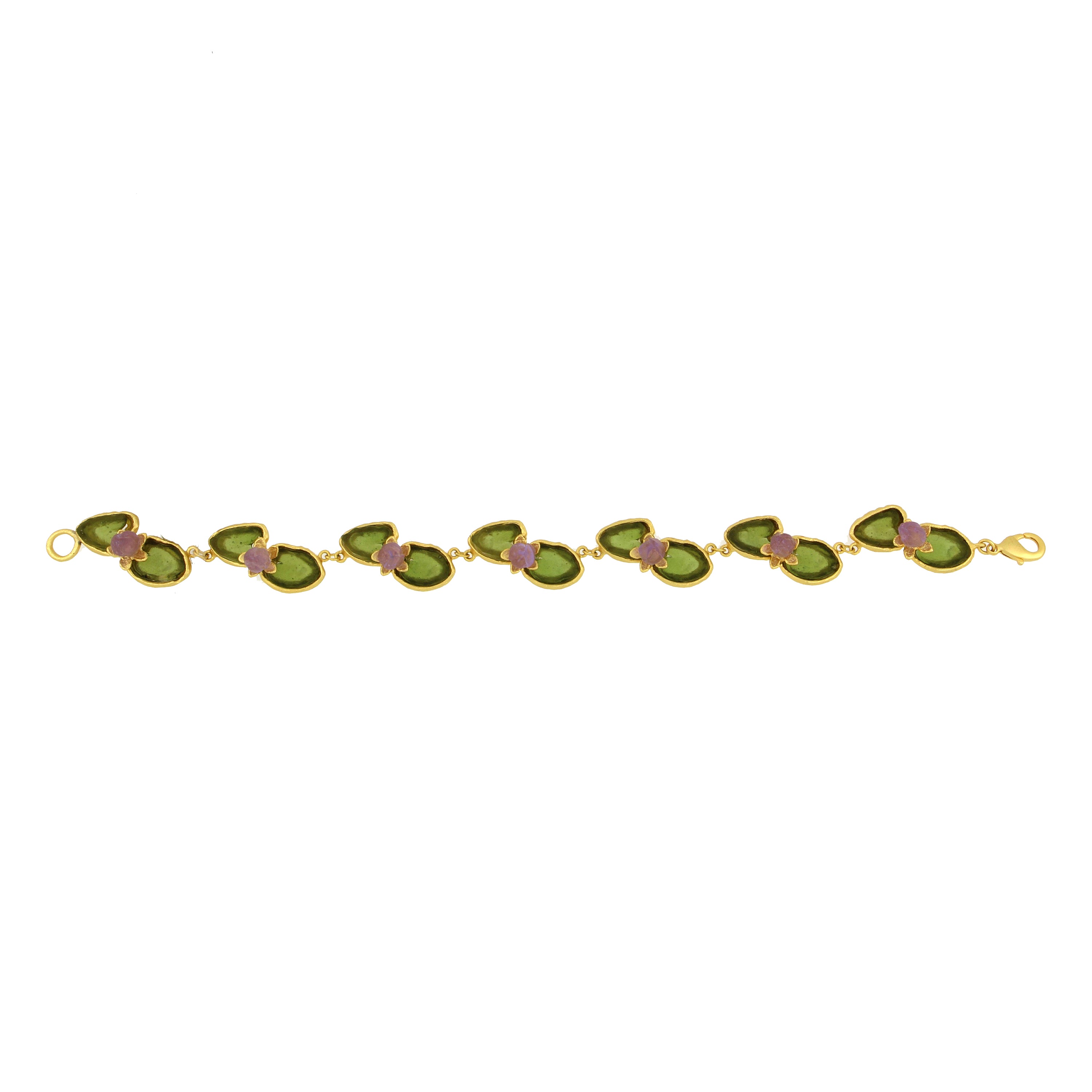 Water Lily Bracelet - Dark Green and Lavender