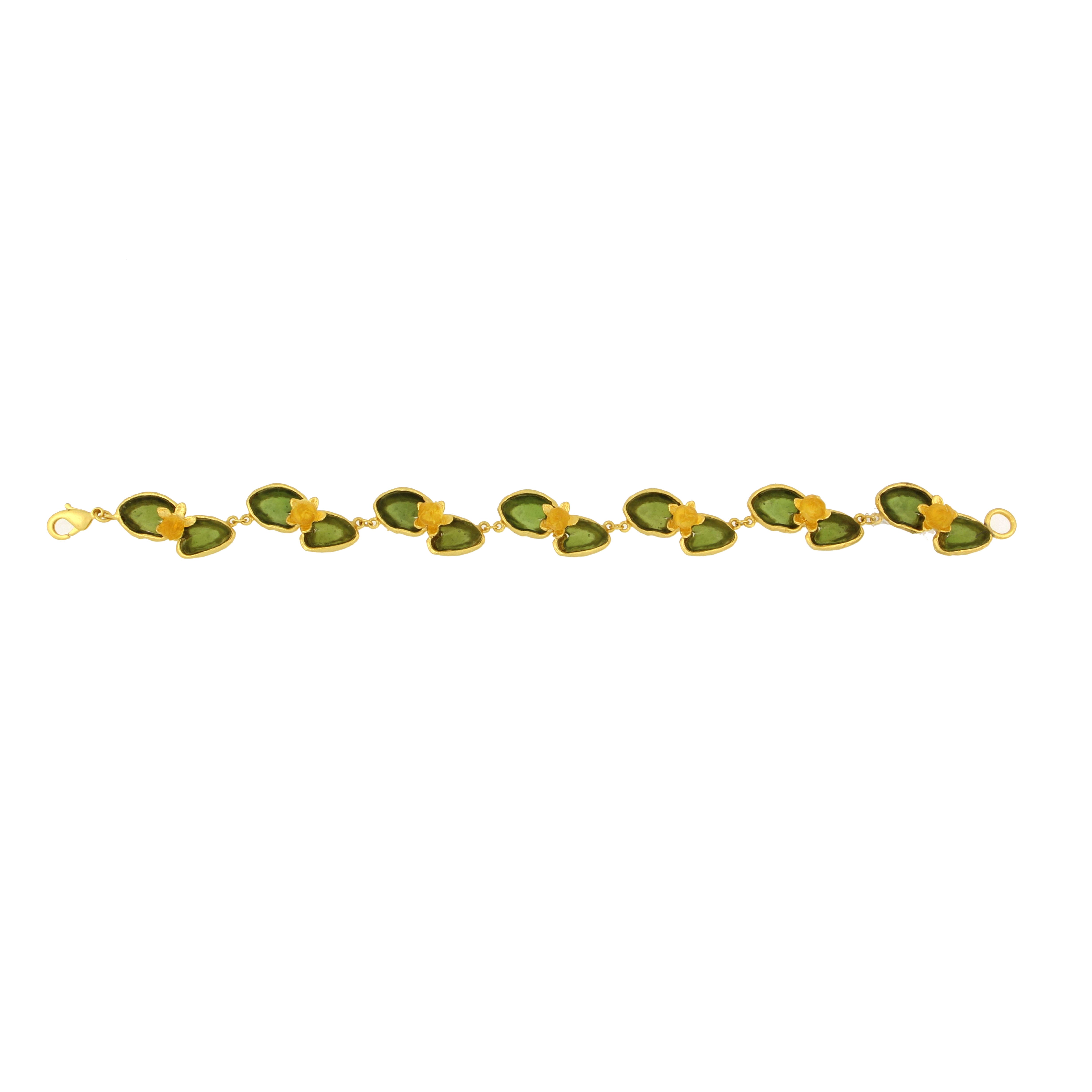 Water Lily Bracelet - Dark Green, Frosted Clear, Butterscotch