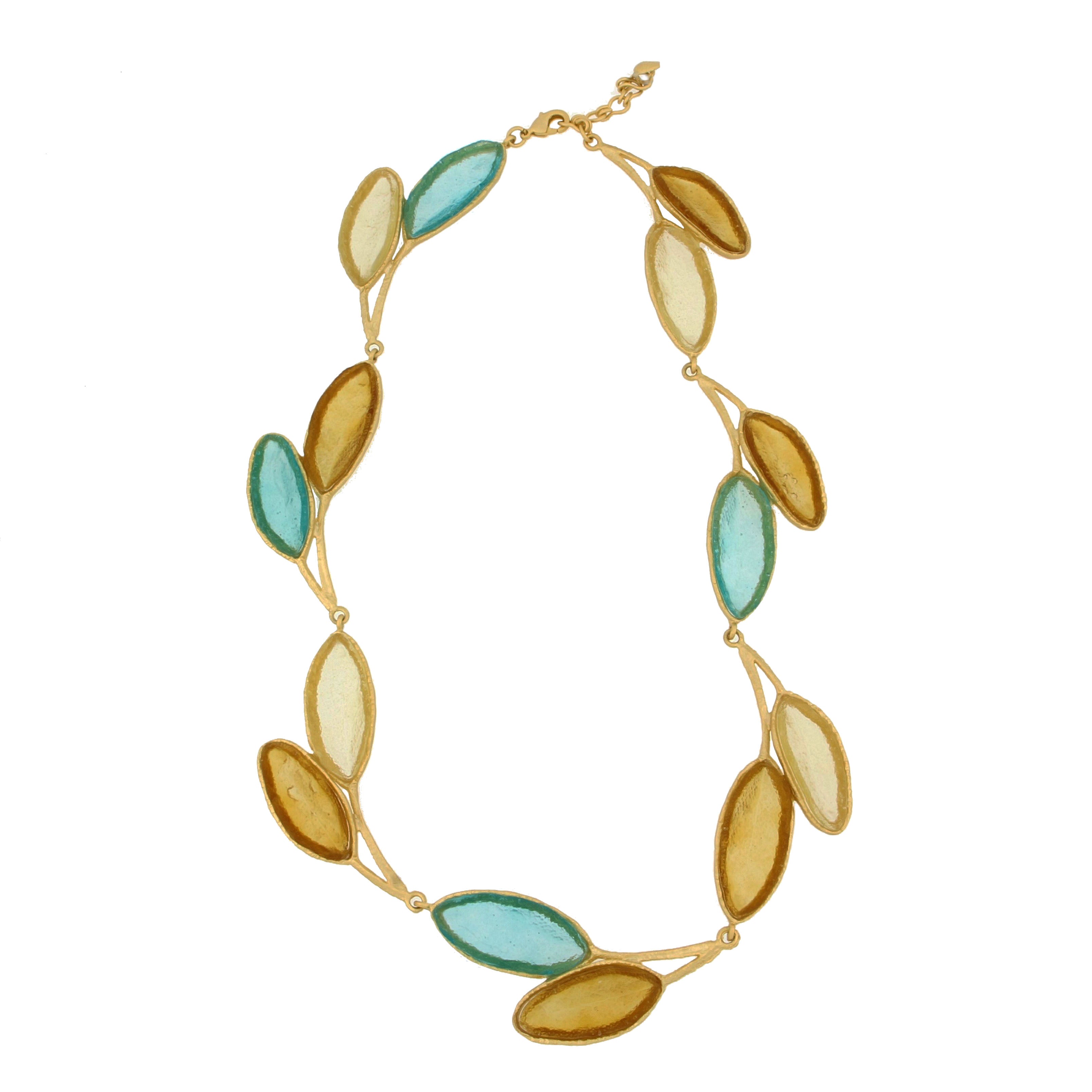 Sage 16" Adj Statement Necklace - Teal, Amber Yellow