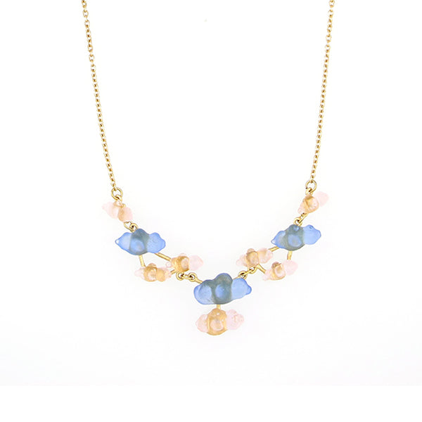 Cloud 16" Adj. Statement Necklace - Light Blue and Light Pink