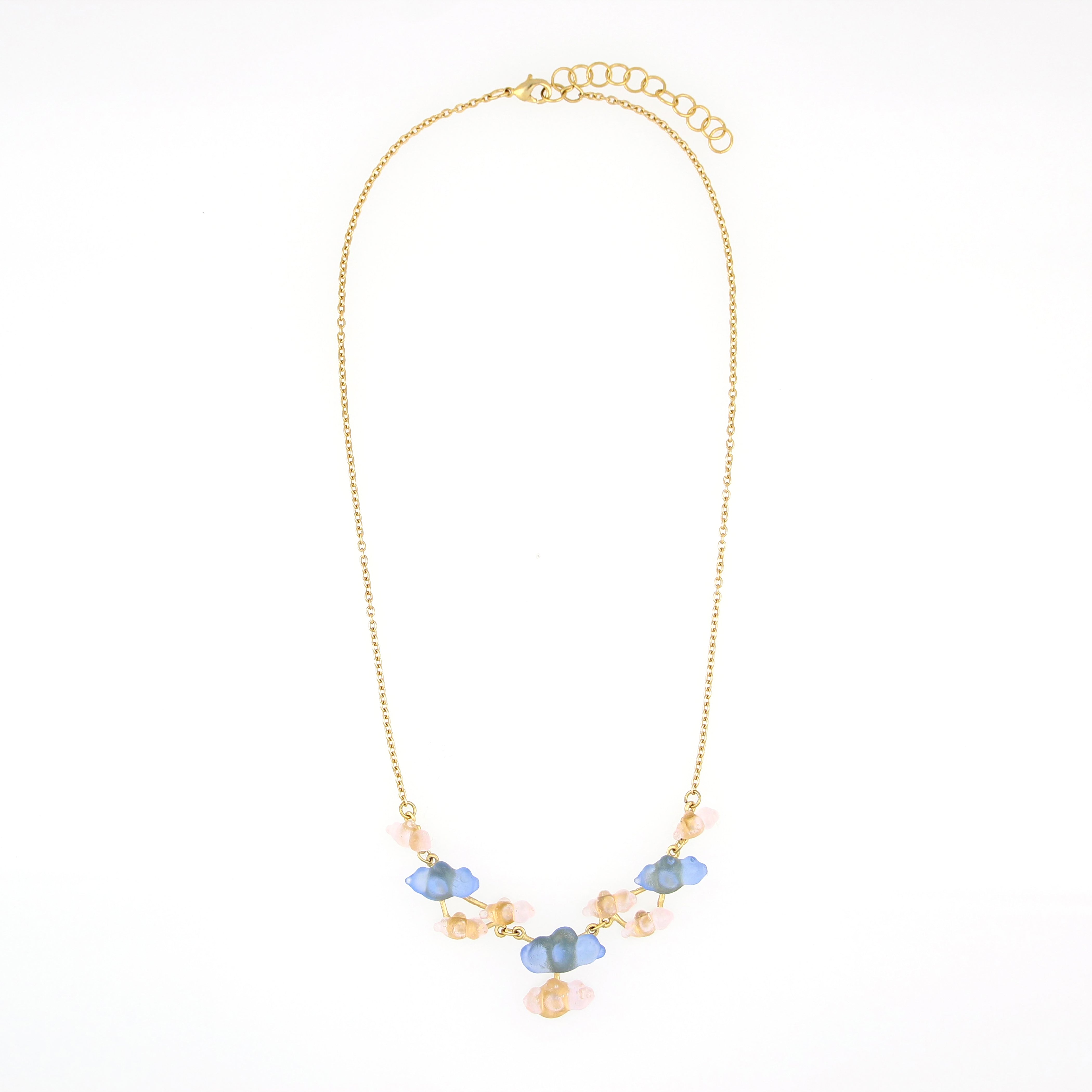 Cloud 16" Adj. Statement Necklace - Light Blue and Light Pink