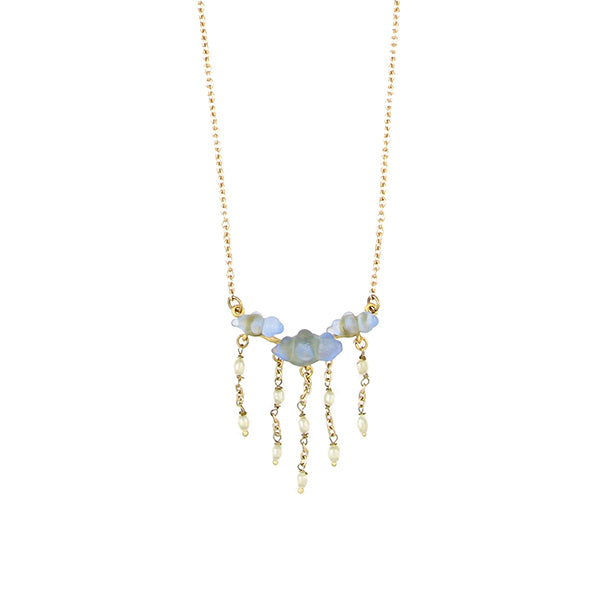 Cloud 16" Adj. Bar Necklace with Pearls - Light Blue