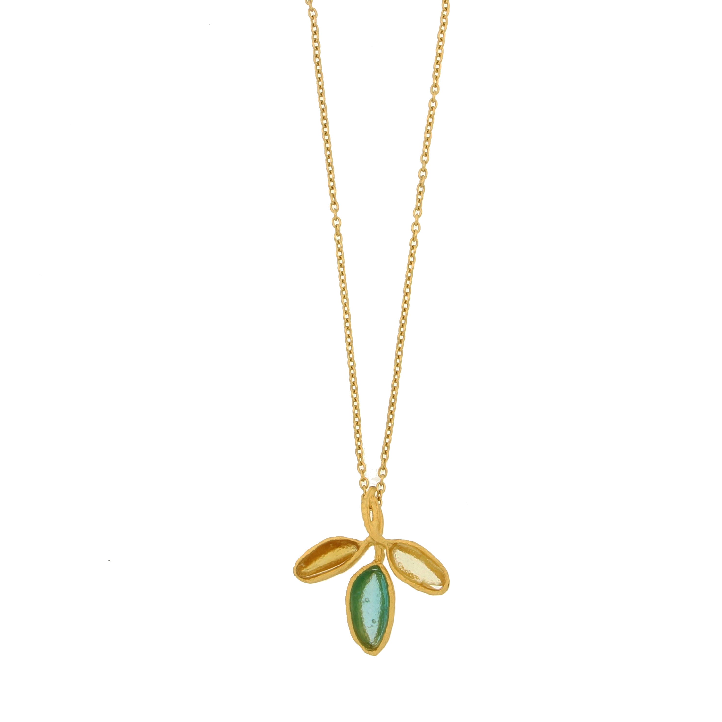 Sage 16" Adj. Dainty 3-Leaf Drop Pendant - Teal, Amber, Yellow
