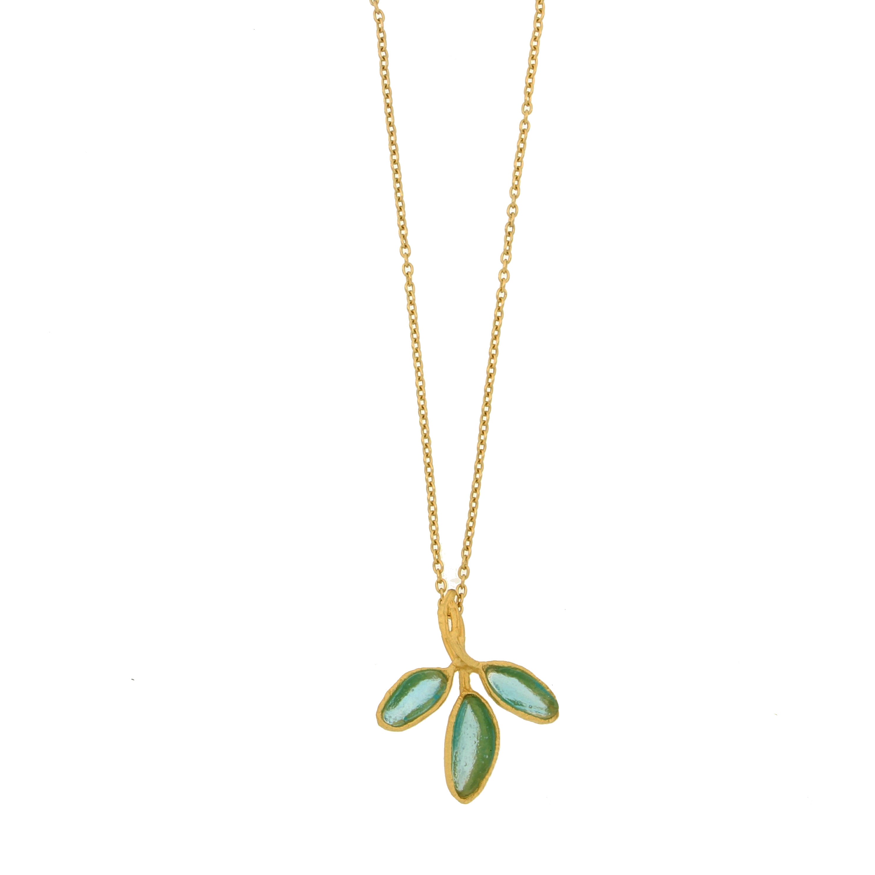 Sage 16" Adj. Dainty 3-Leaf Drop Pendant - Teal