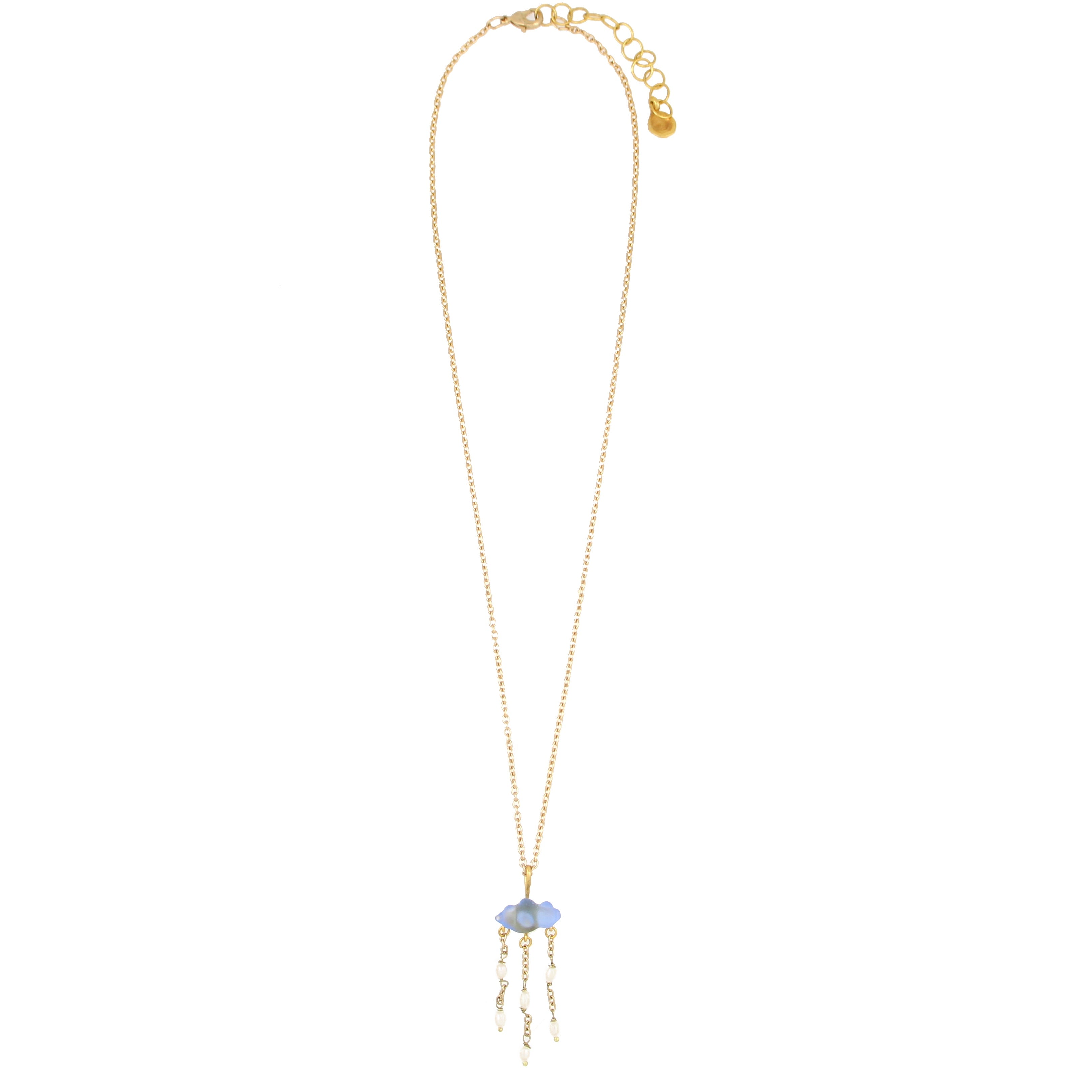 Cloud 16" Adj. Dainty Pendant with Pearls - Light Blue