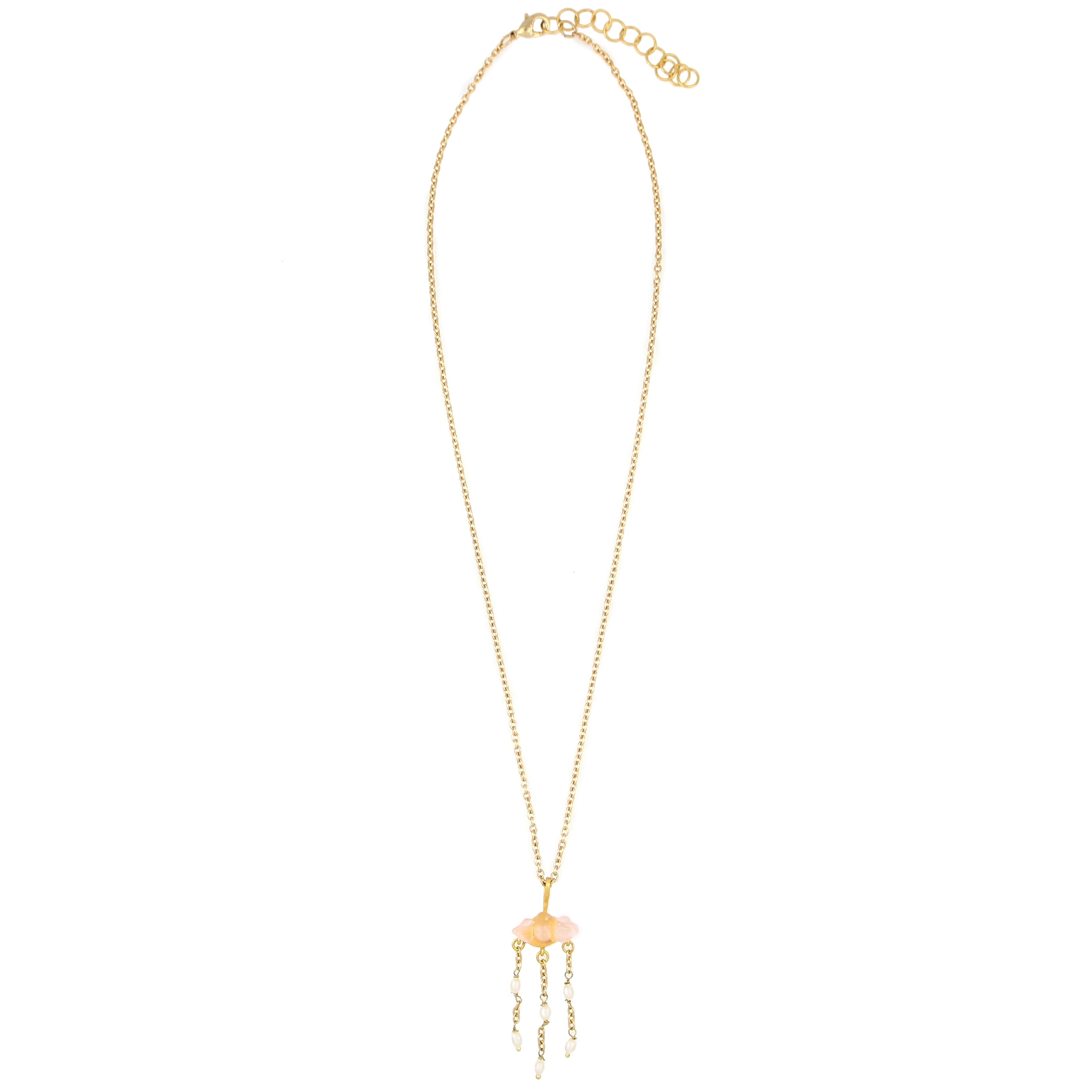 Cloud 16" Adj. Dainty Pendant with Pearls - Light Pink