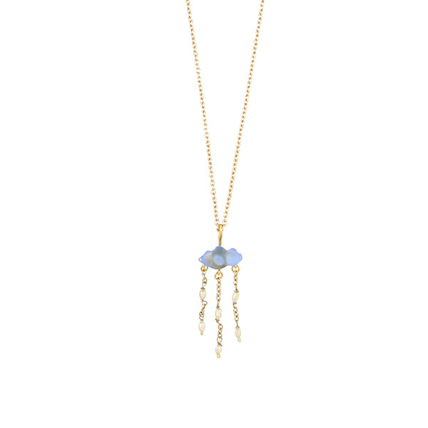 Cloud 16" Adj. Dainty Pendant with Pearls - Light Blue
