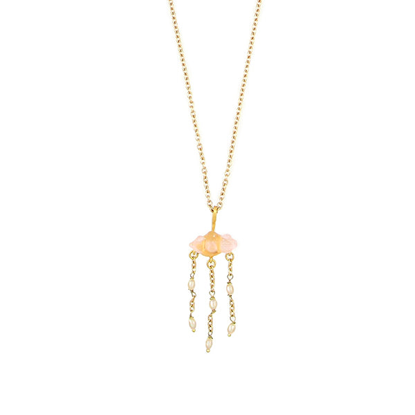 Cloud 16" Adj. Dainty Pendant with Pearls - Light Pink
