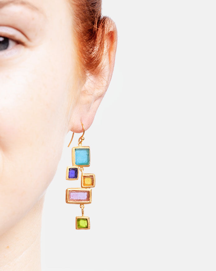 Mosaic Long Wire Earrings