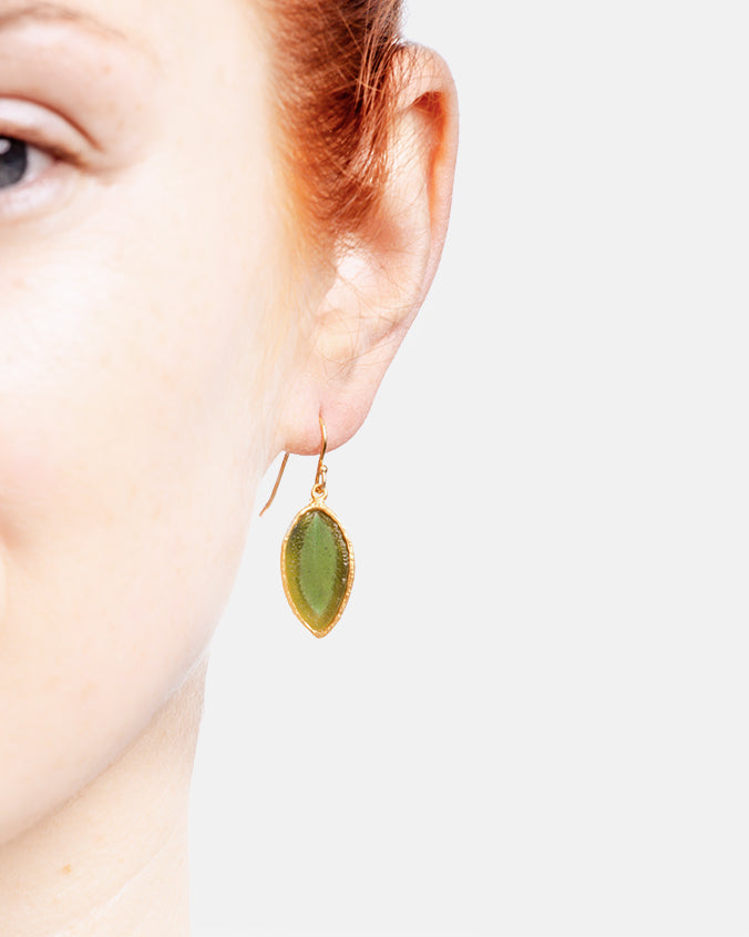 Sage Leaf Wire Earrings - Dark Green