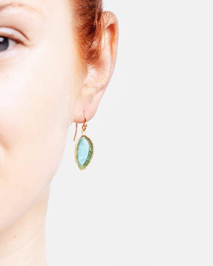 Sage Leaf Wire Earrings - Teal