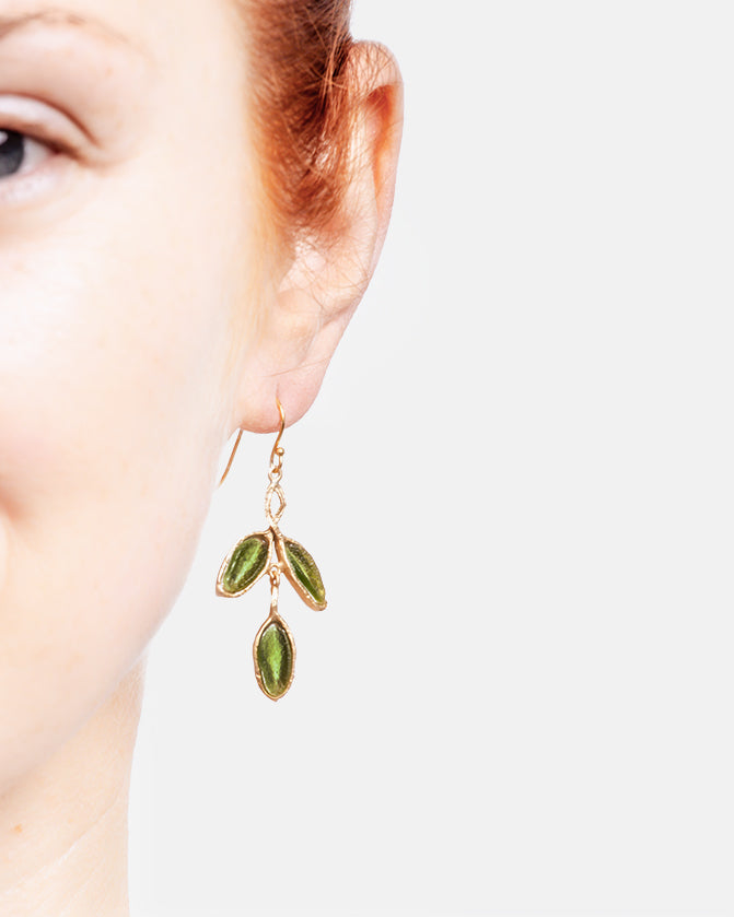 Sage 3-Leaf Drop Wire Earrings - Teal