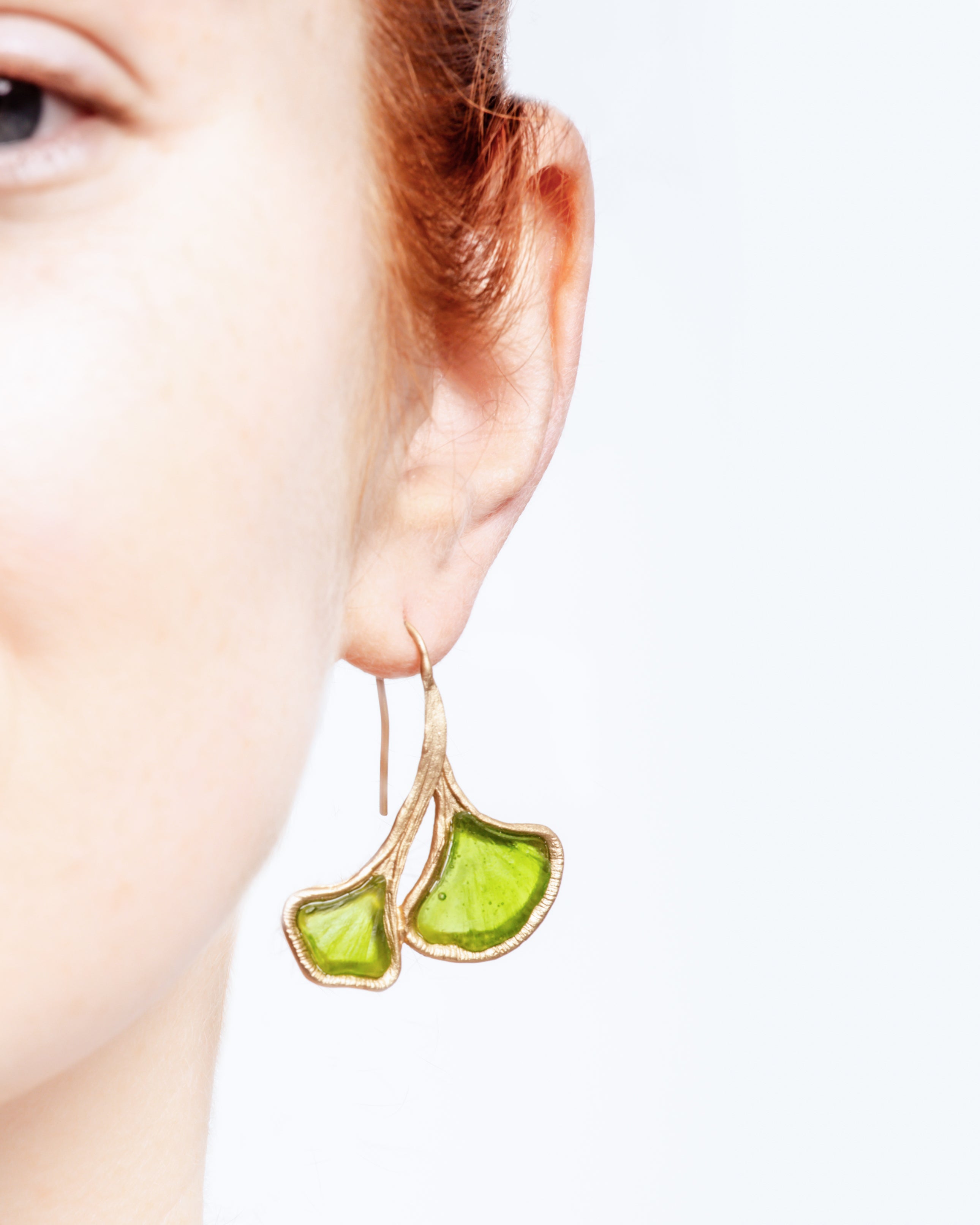 Ginkgo 2-Leaf Frozen Wire Earrings