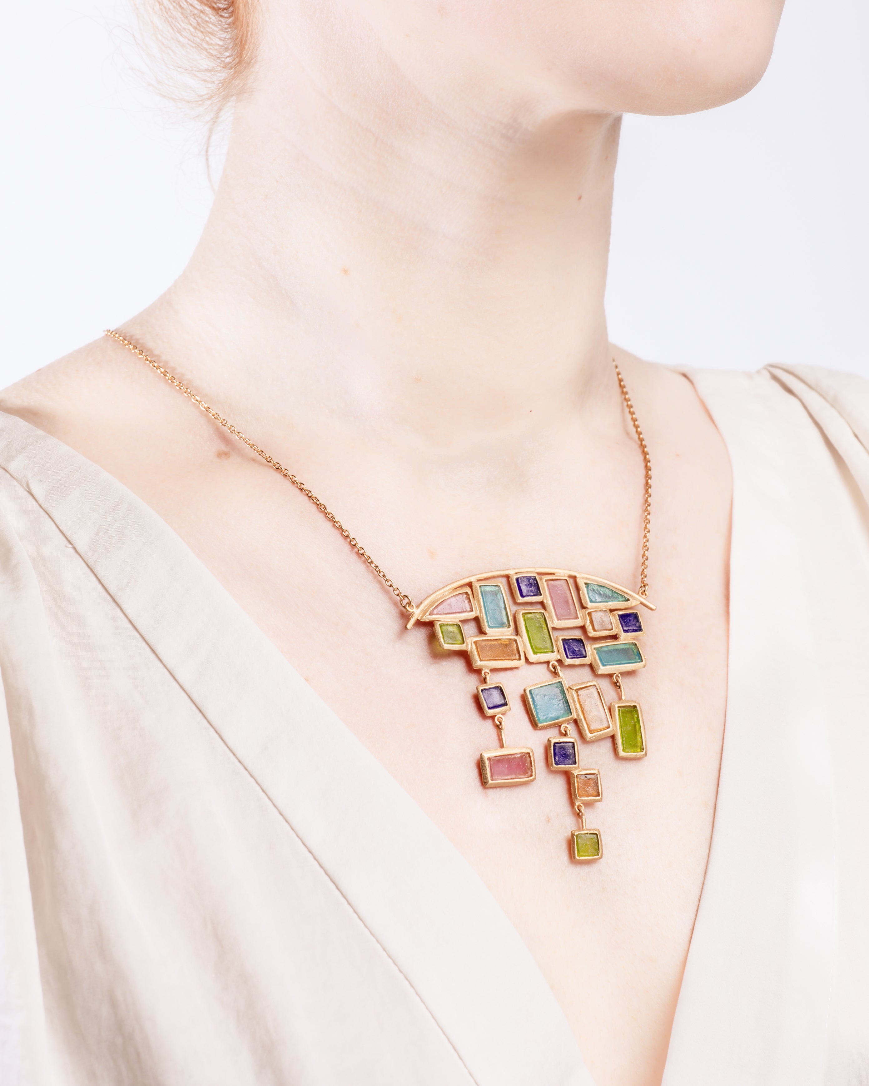 Mosaic Statement Necklace 16" Adj.