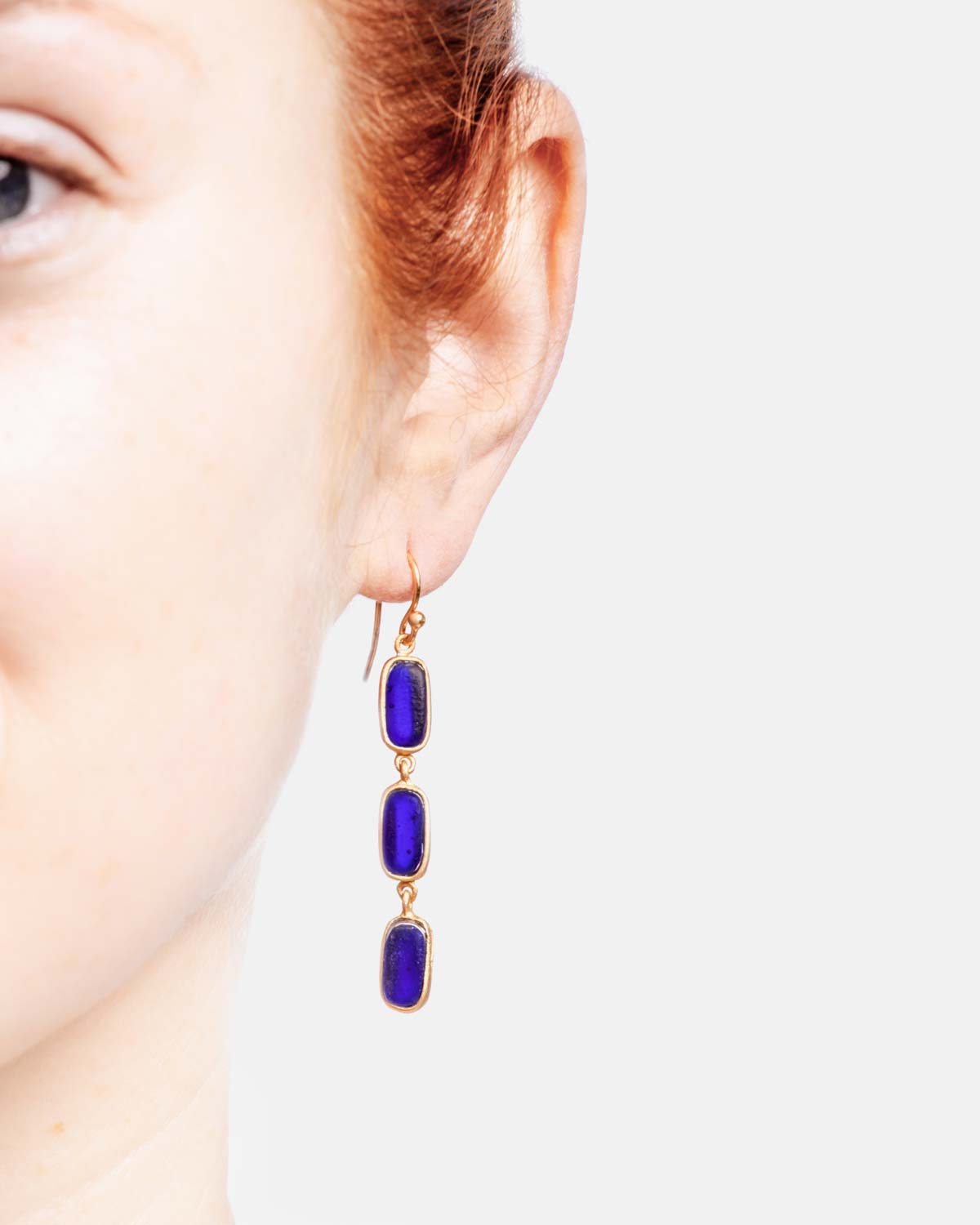 Geo Bubble 3 Drop Wire Earrings - Cobalt