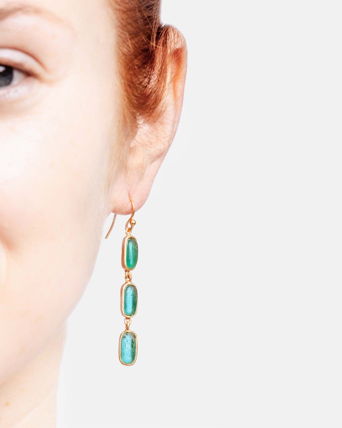 Geo Bubble 3 Drop Wire Earrings - Turquoise