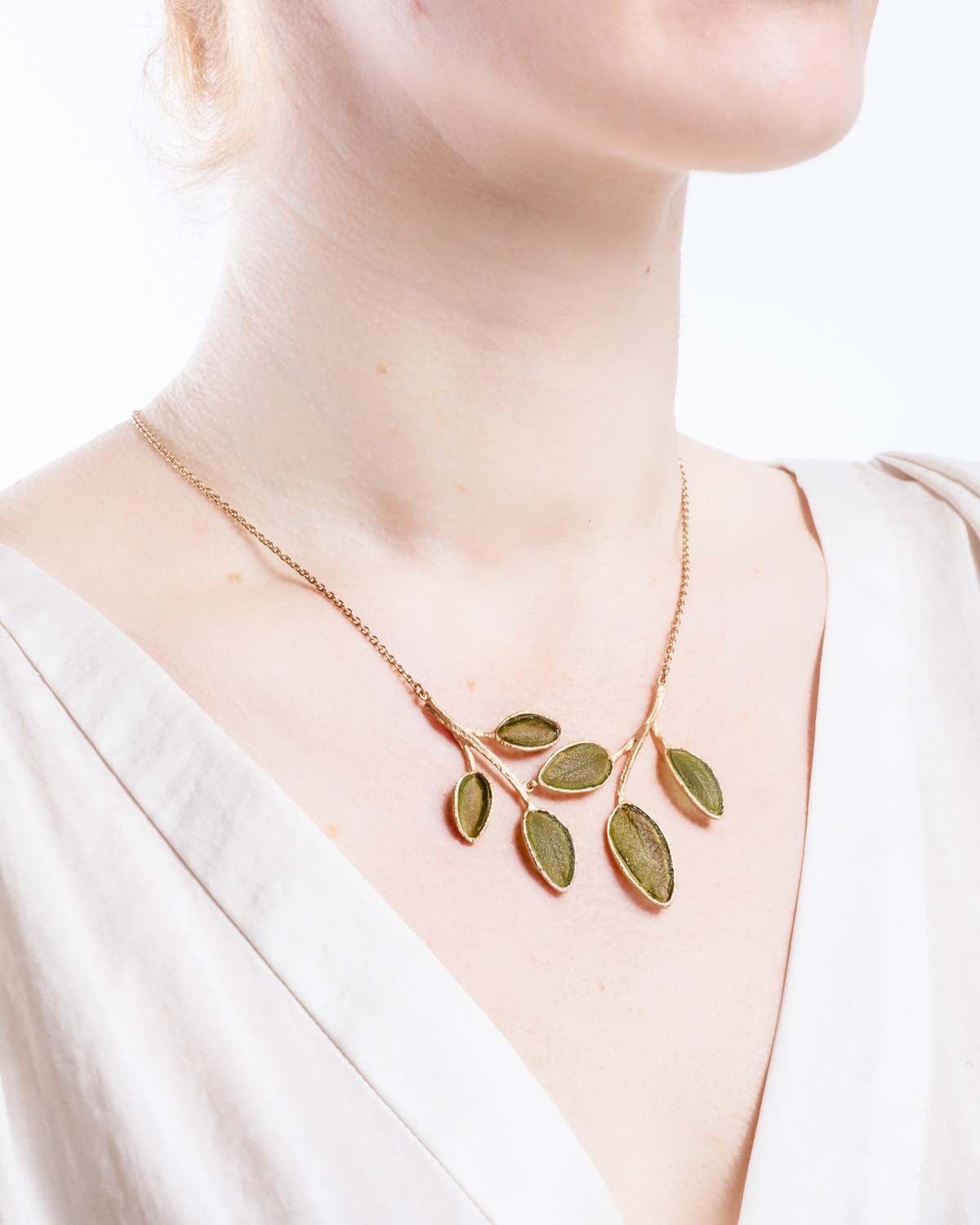 Sage 16" Adj Leaf Necklace - Teal, Amber Yellow