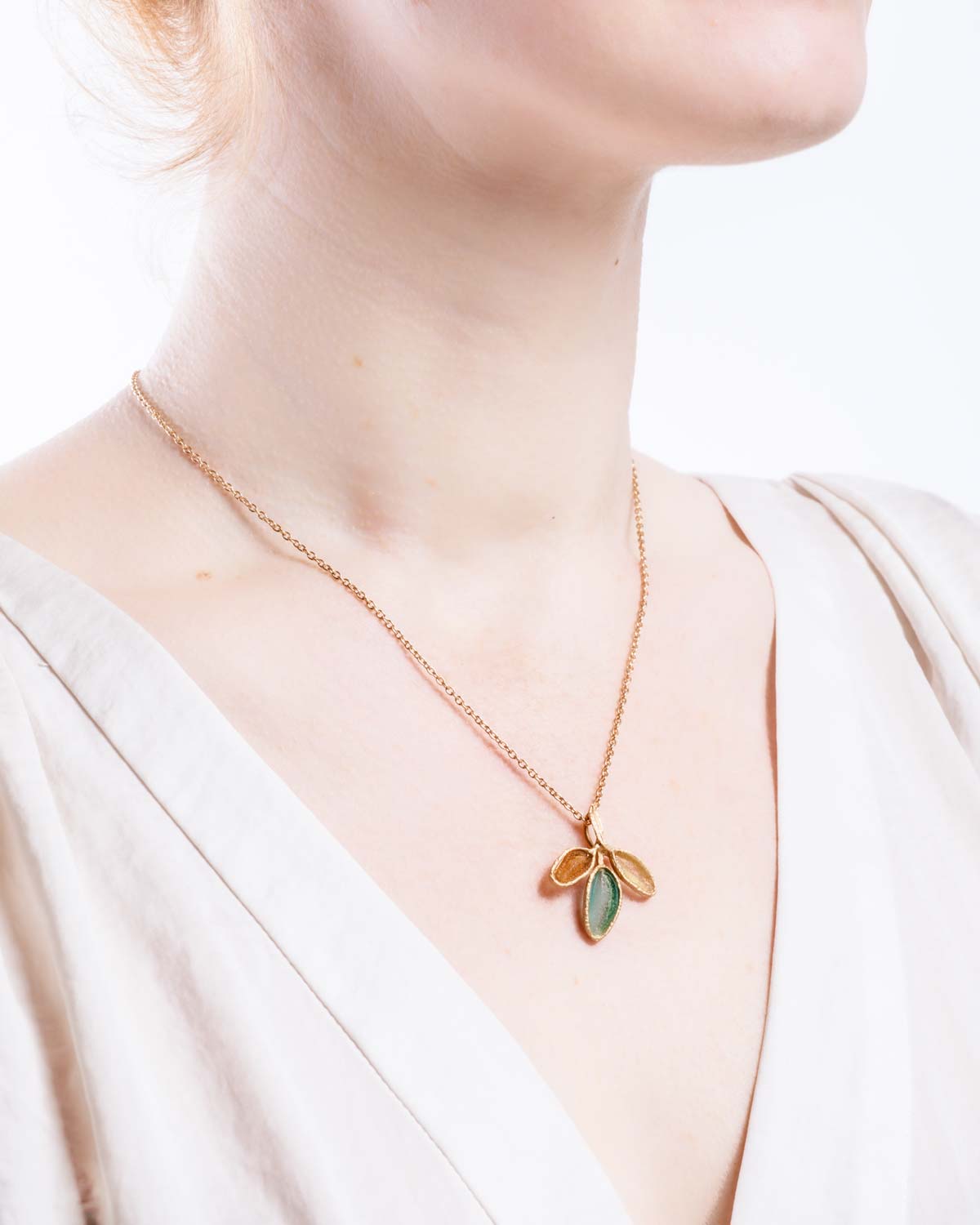 Sage 16" Adj. Dainty 3-Leaf Drop Pendant - Teal, Amber, Yellow