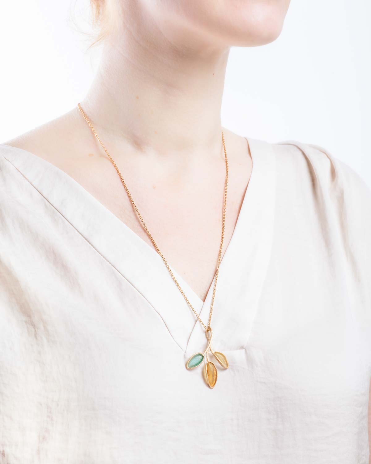 Sage 20" Adj Large 3-Leaf Drop Pendant - Teal, Amber, Yellow