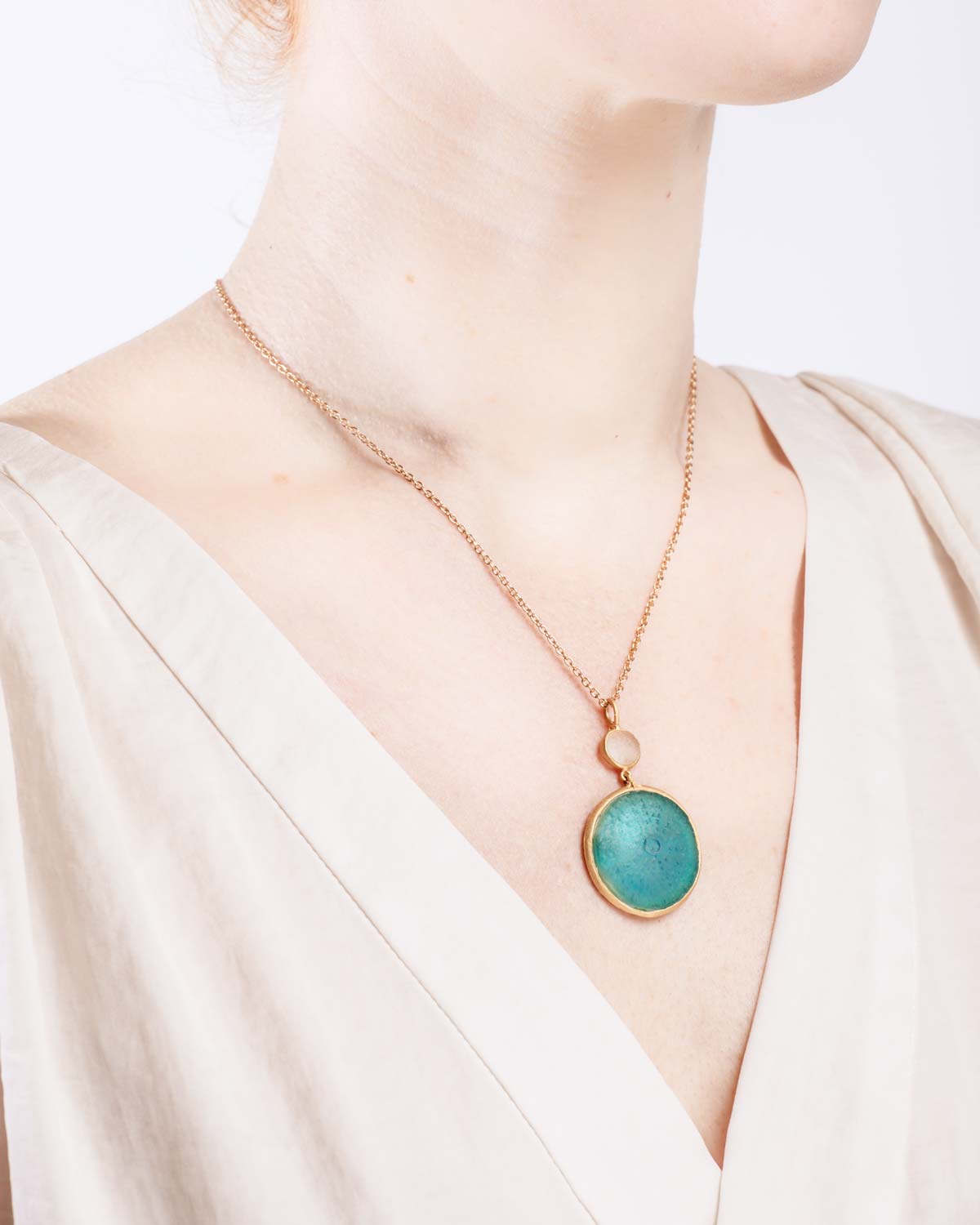 Under the Sea Urchin Large Pendant -  Frosted Clear and Turquoise