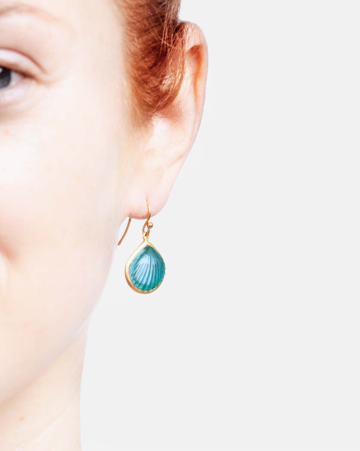 Under the Sea Shell Wire Earrings - Teal