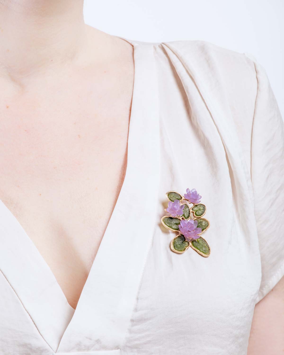 Water Lily Brooch - Dark Green and Lavender