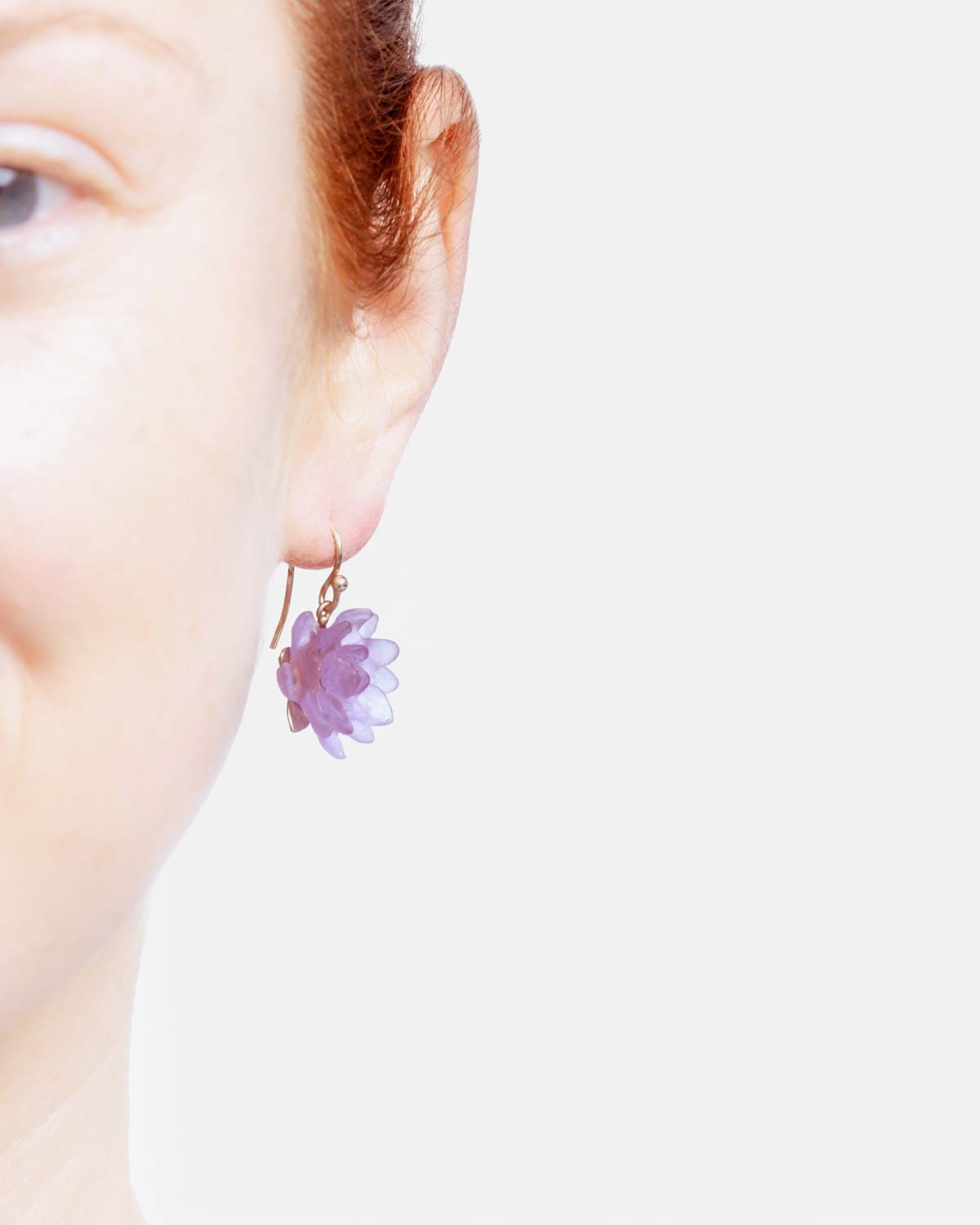 Water Lily Flower Wire Earrings - Lavender