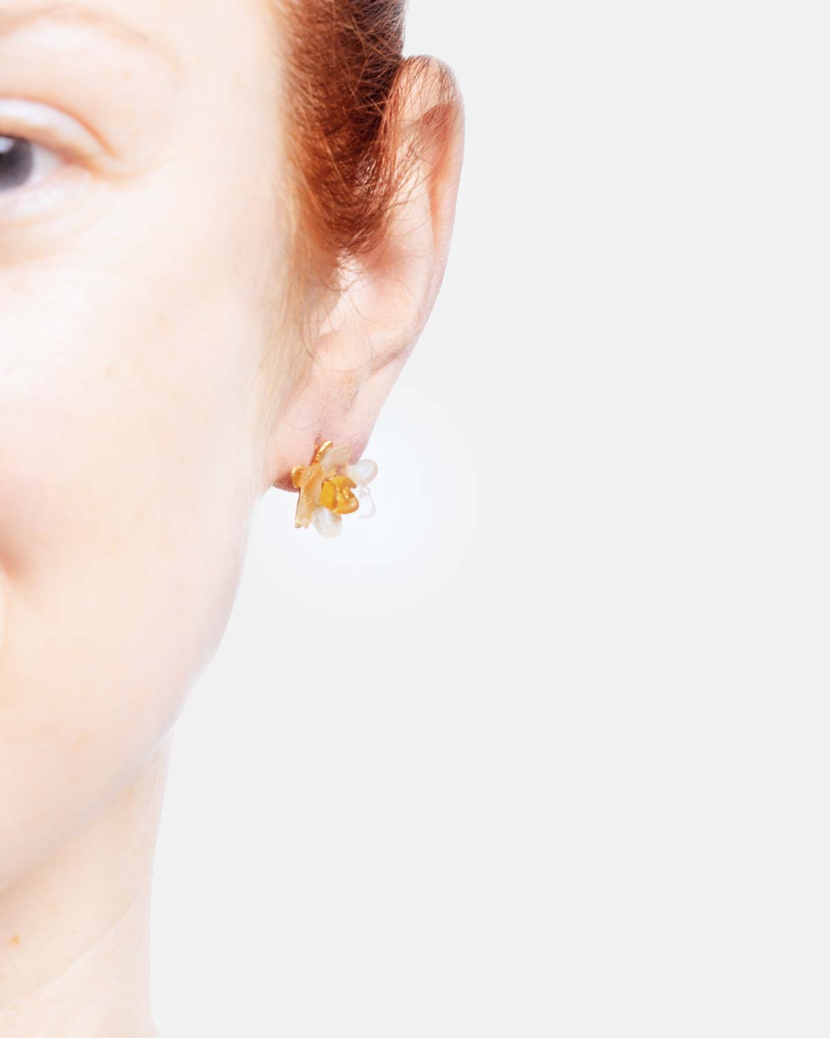 Water Lily Post Earrings - Frosted Clear and Butterscotch