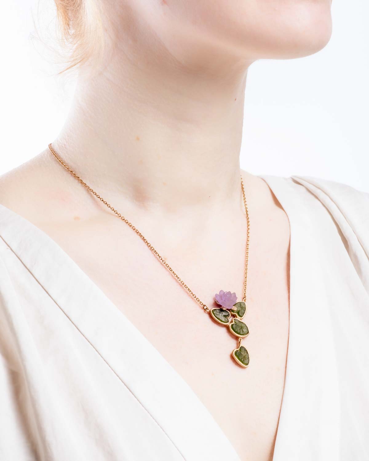 Water Lily 16" Adj. Pendant - Dark Green and Lavender