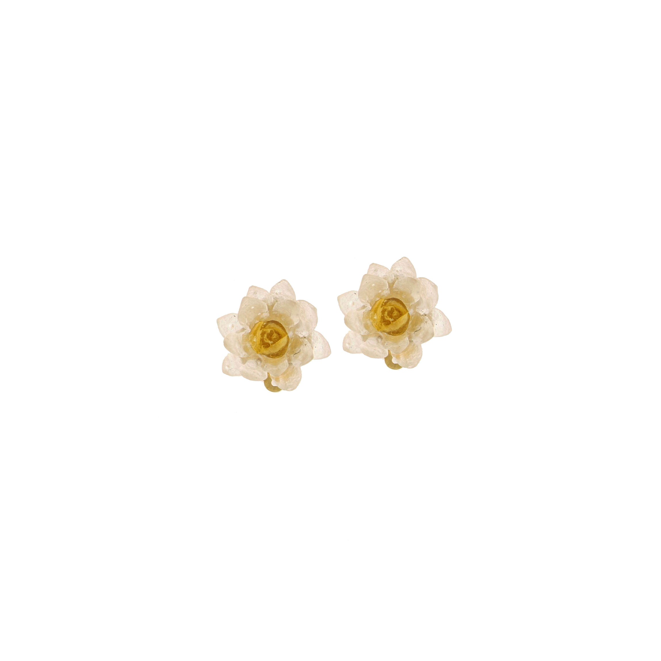 Water Lily Clip Earrings - Frosted Clear and Butterscotch