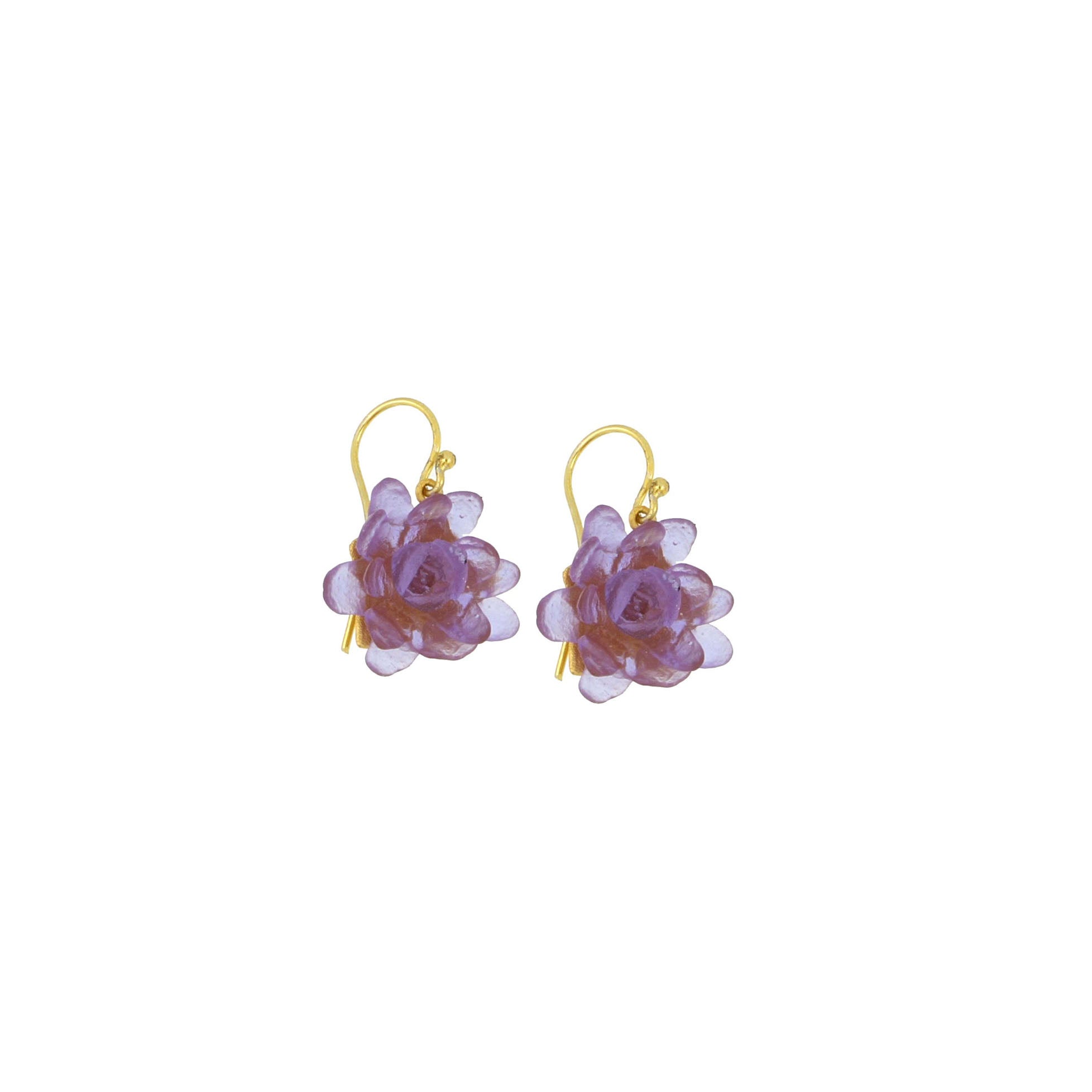 Water Lily Flower Wire Earrings - Lavender