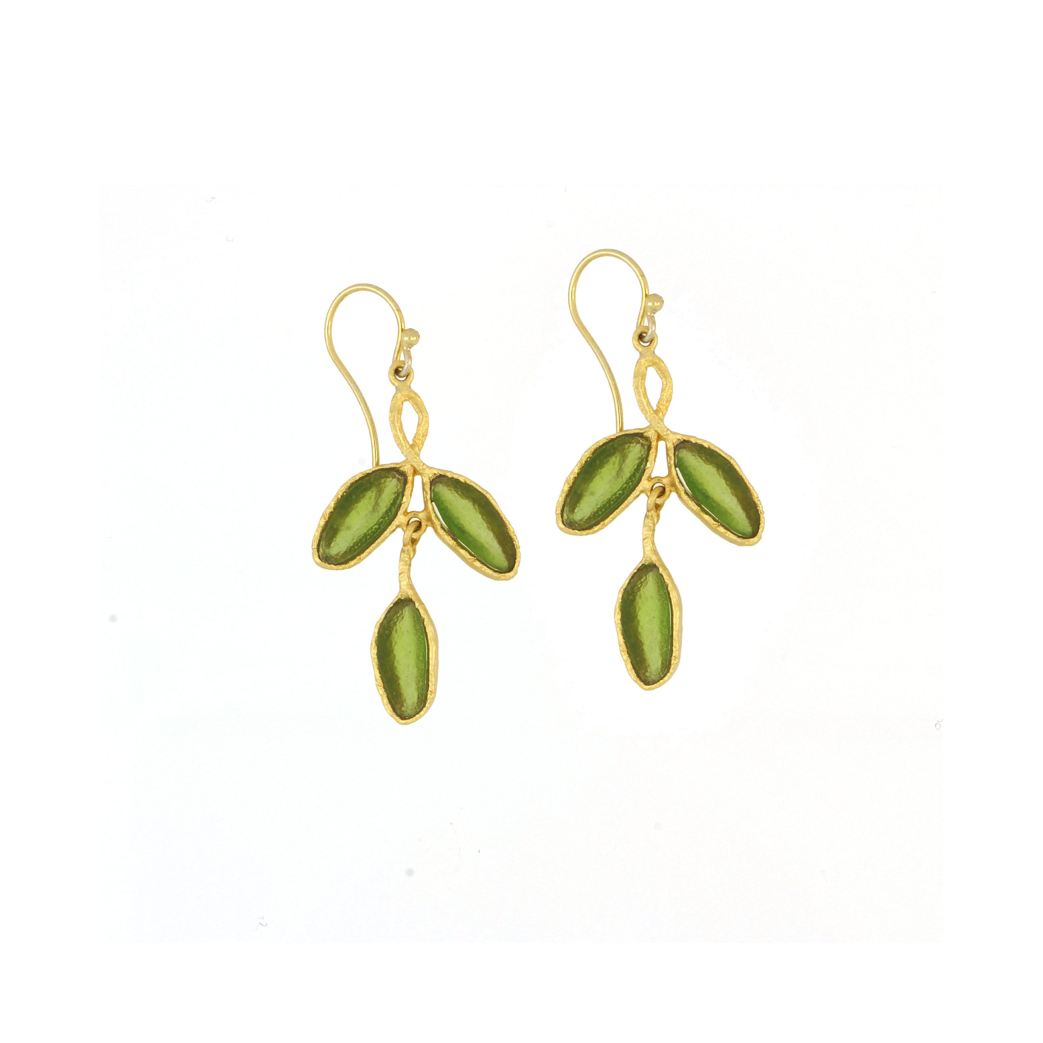 Sage 3-Leaf Drop Wire Earrings - Dark Green
