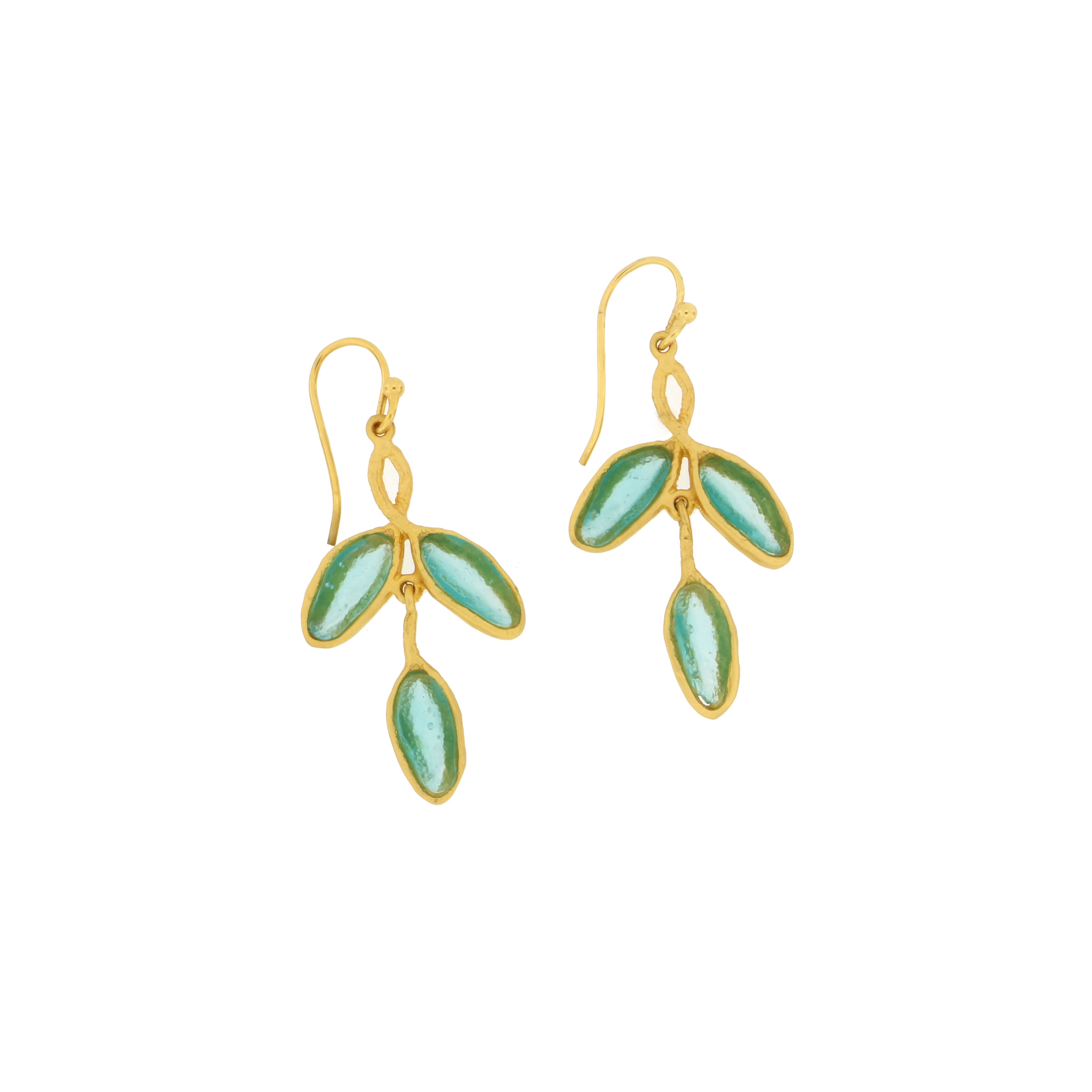 Sage 3-Leaf Drop Wire Earrings - Teal