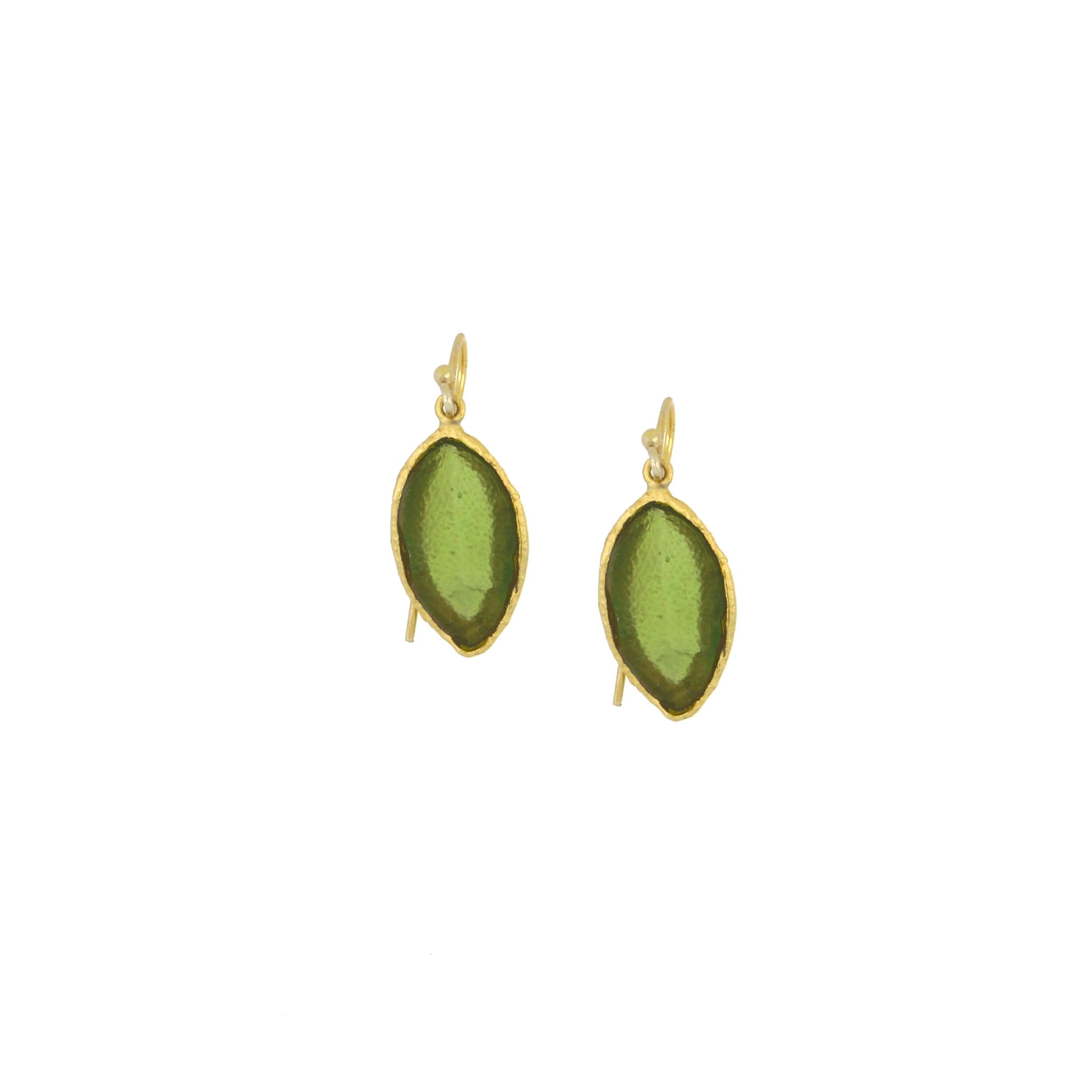 Sage Leaf Wire Earrings - Dark Green