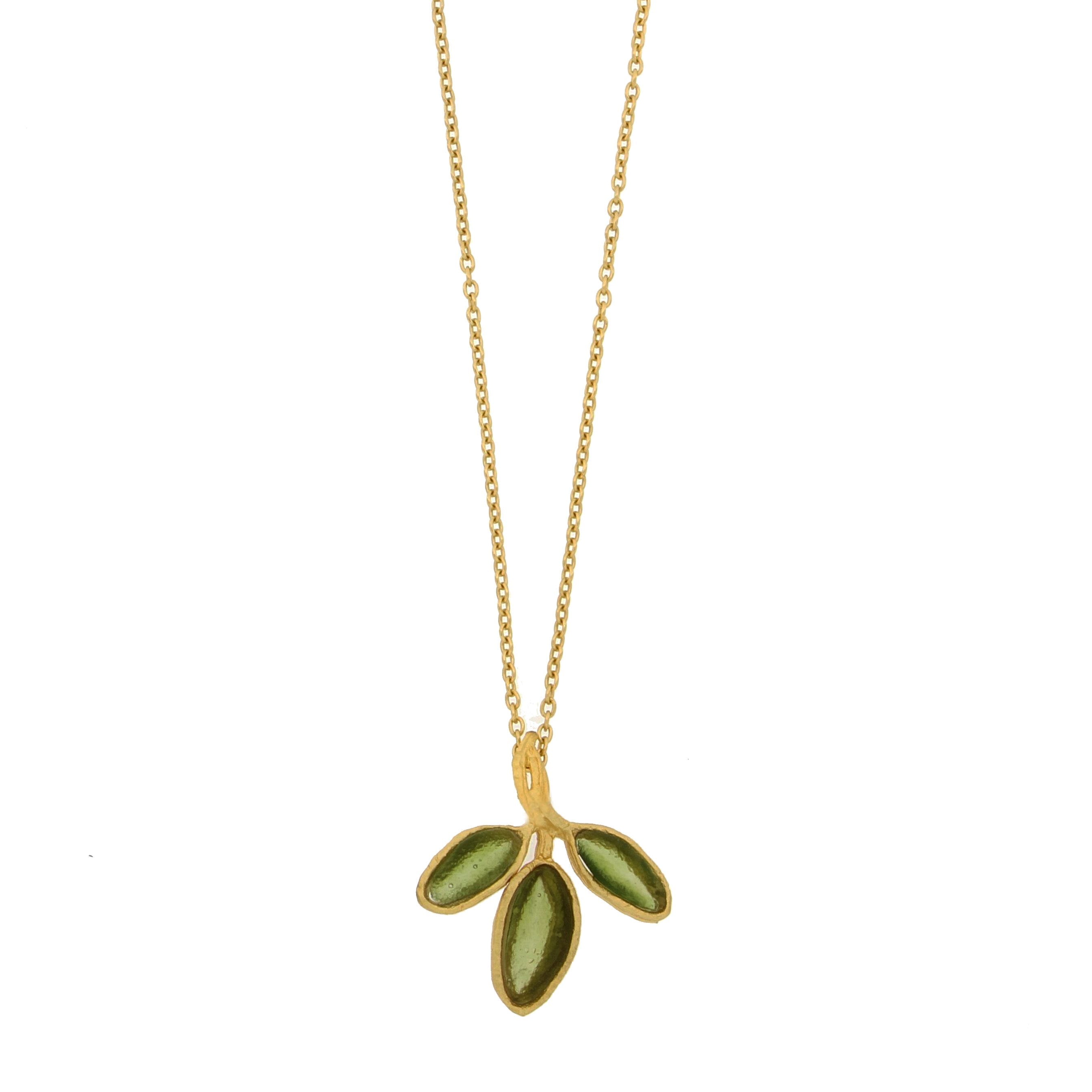 Sage 16" Adj. Dainty 3-Leaf Drop Pendant - Dark Green