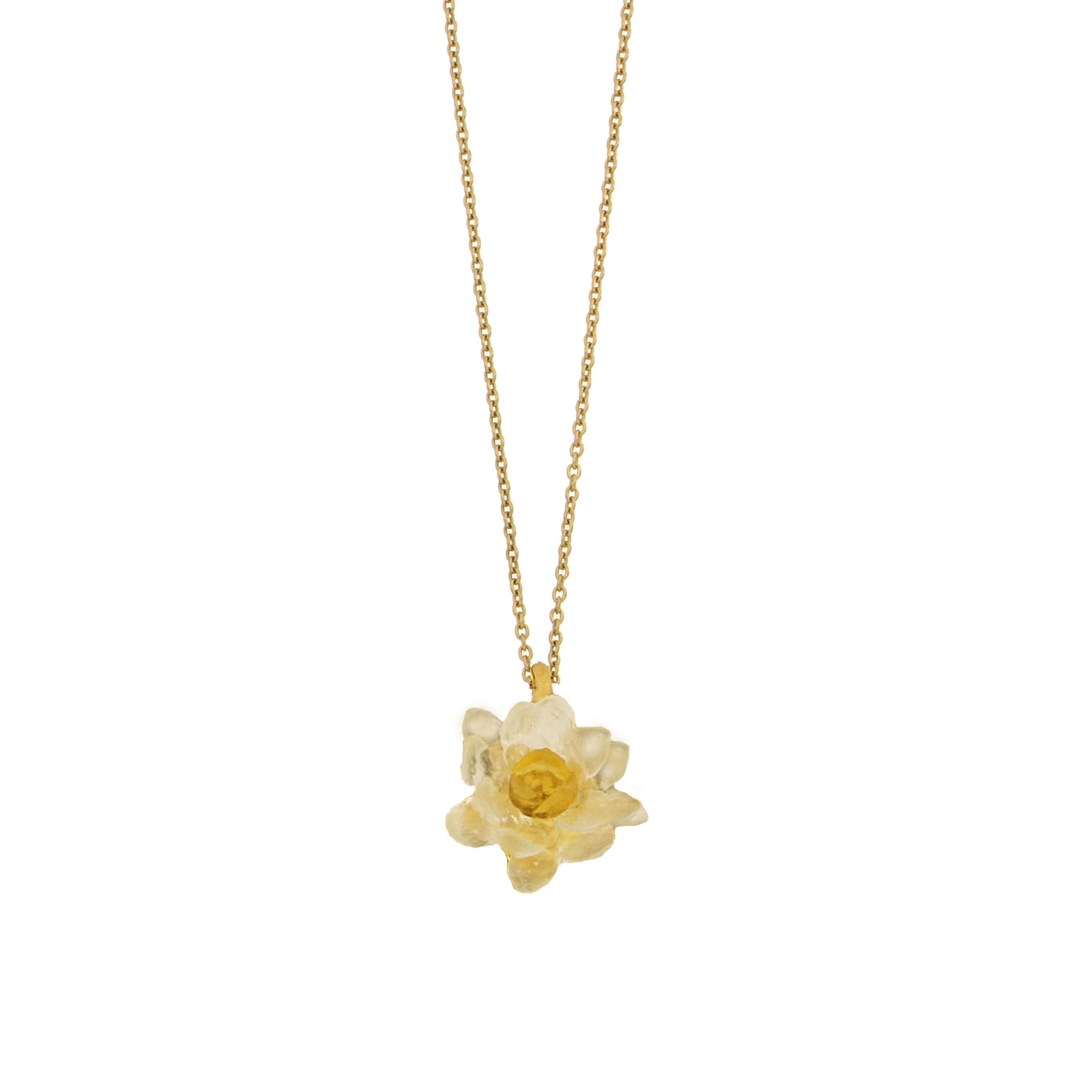 Water Lily 16" Adj. Flower Pendant - Frosted Clear and Butterscotch