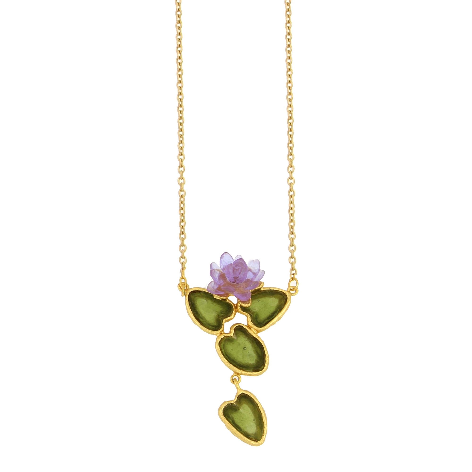 Water Lily 16" Adj. Pendant - Dark Green and Lavender