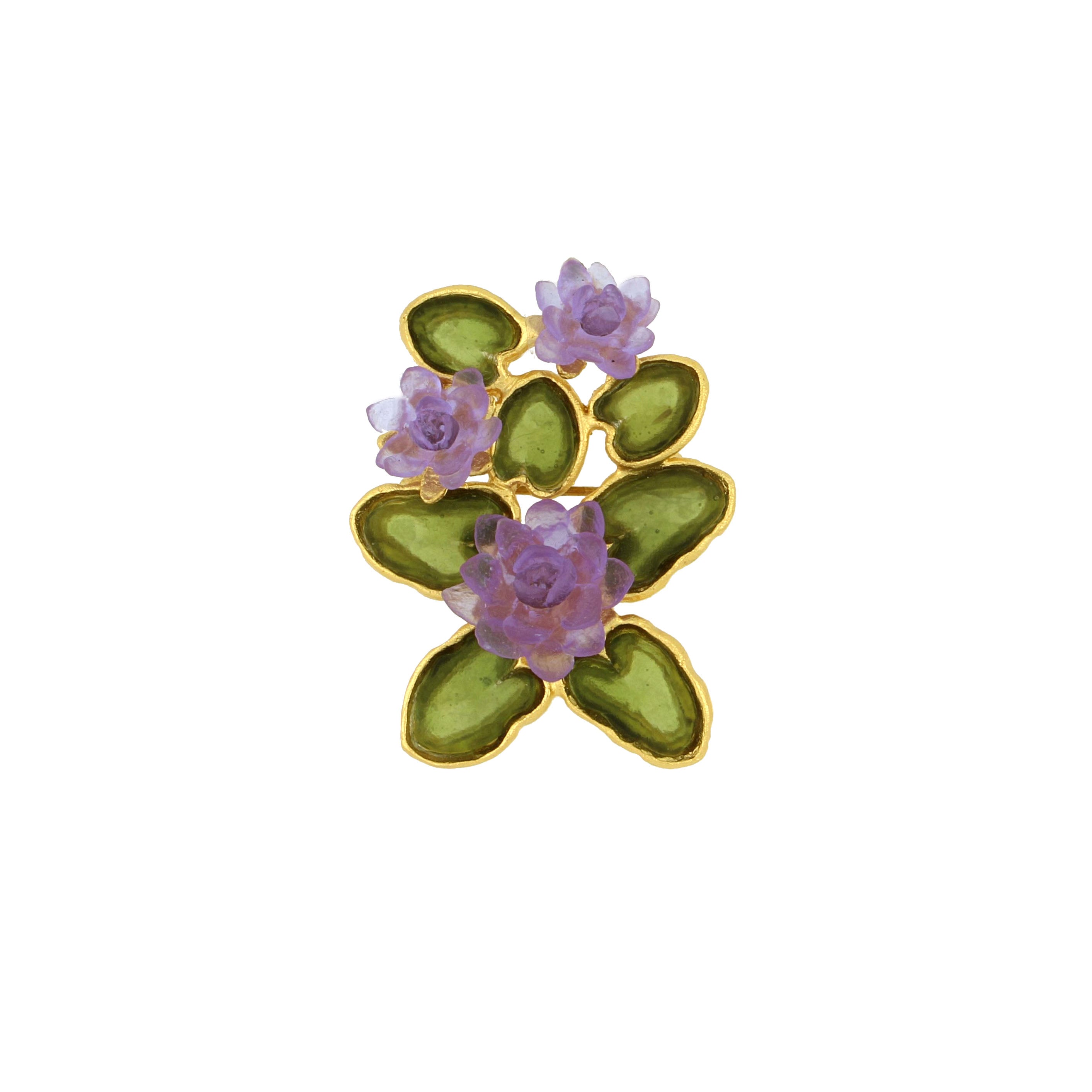 Water Lily Brooch - Dark Green and Lavender